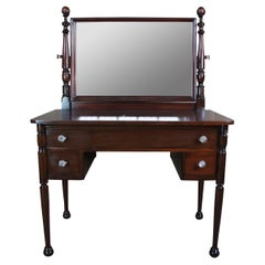 Antique Early American Mahogany Chamber Dressing Table Vanity Desk Looking Glass