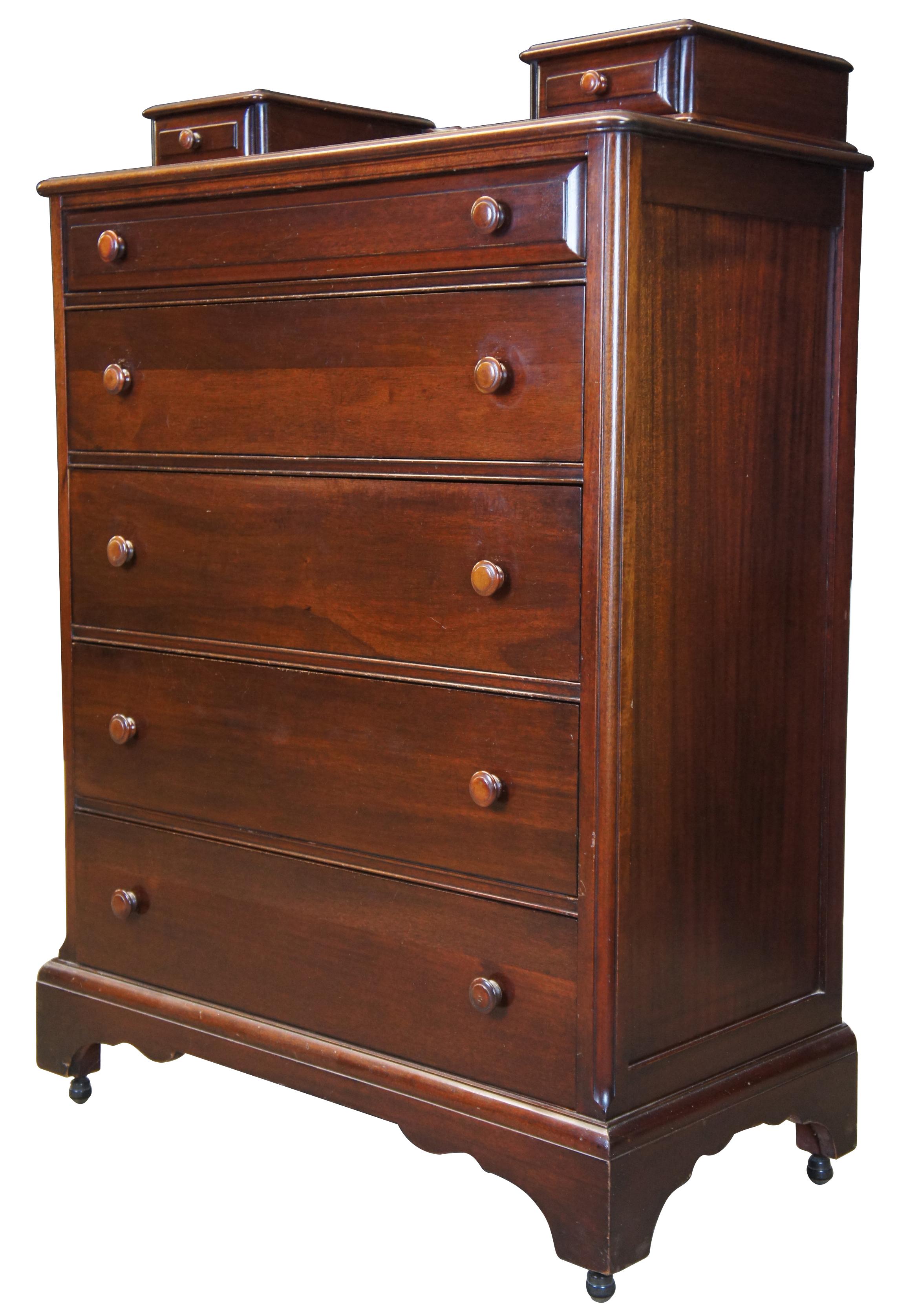 American Classical Antique Early American Mahogany Tallboy Country Dresser Chest of Drawers