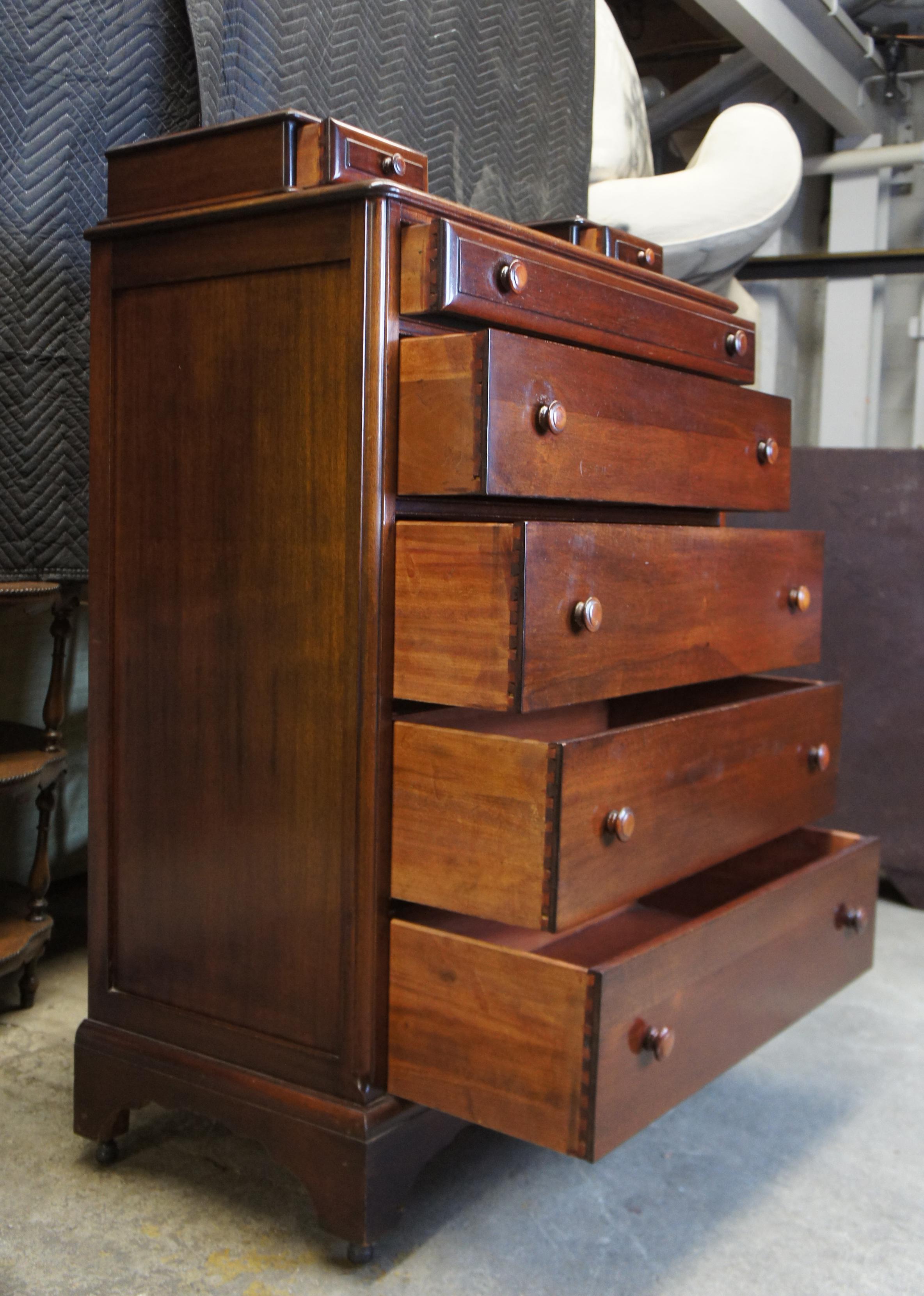 Mid-20th Century Antique Early American Mahogany Tallboy Country Dresser Chest of Drawers