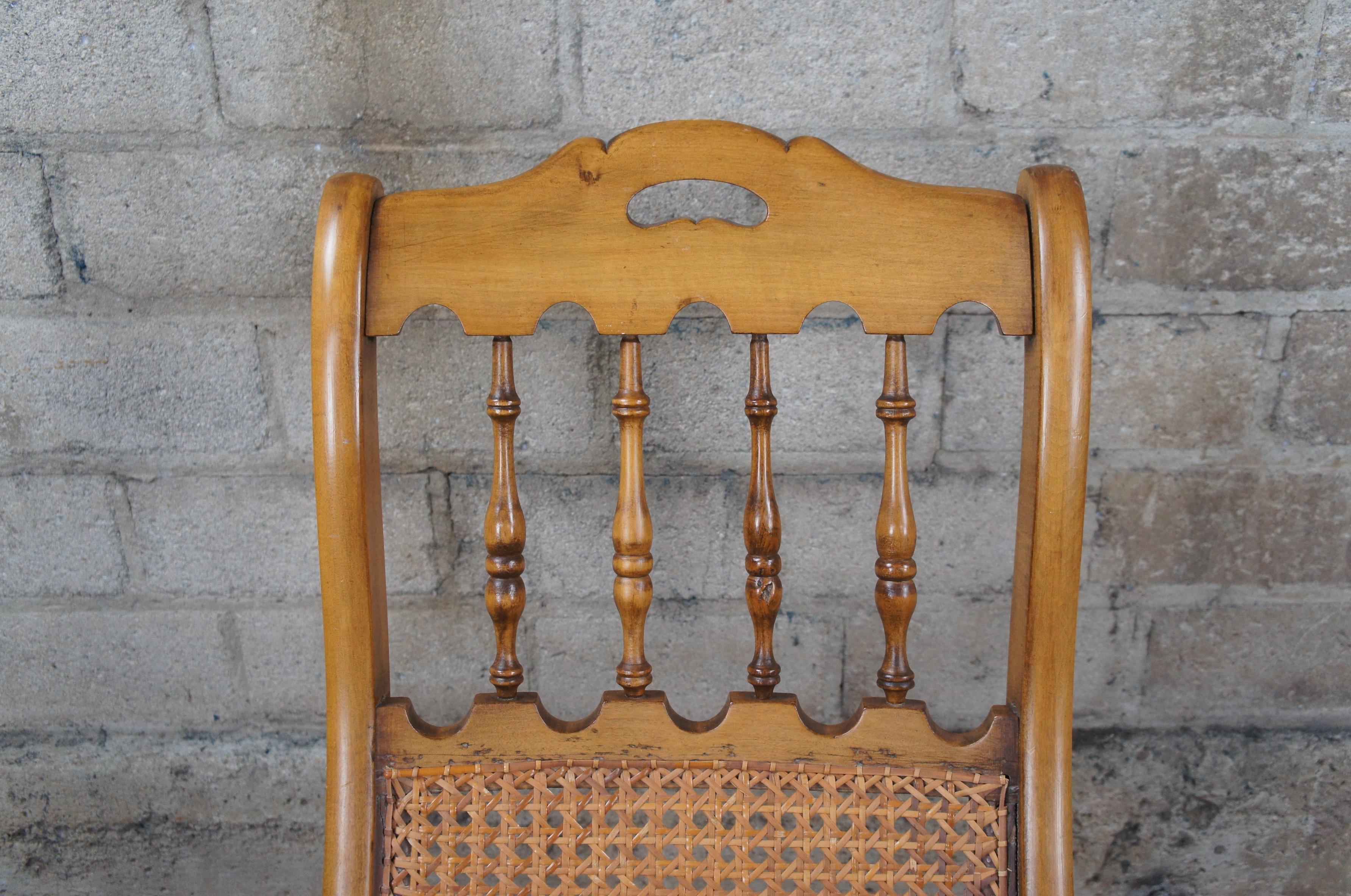 Antique Early American Maple Spindle Back Rocking Chair Cane Seat Petite Rocker For Sale 1