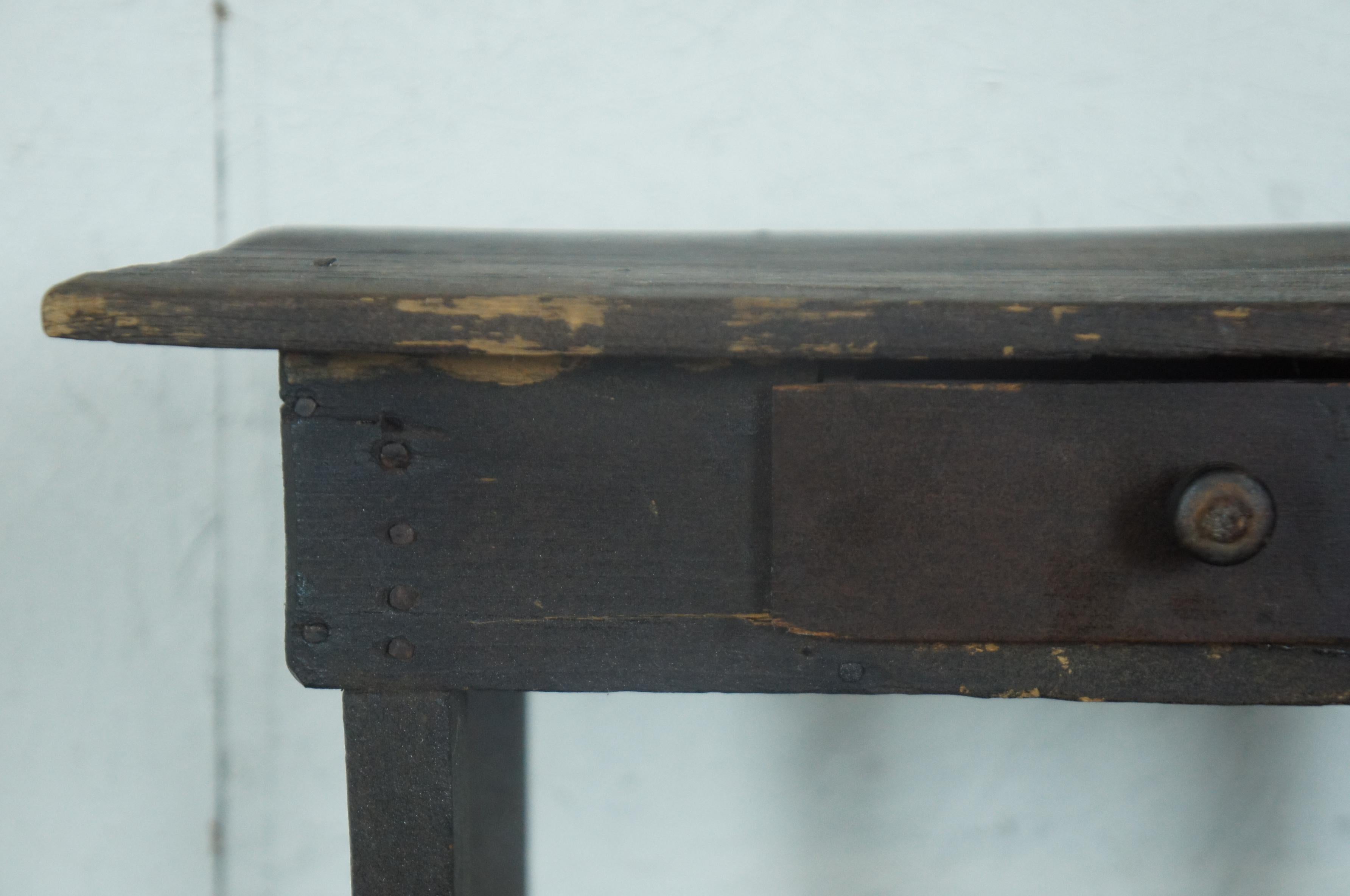 Antique Early American Painted Pine Childrens Writing Desk Side End Table Drawer For Sale at 1stDibs