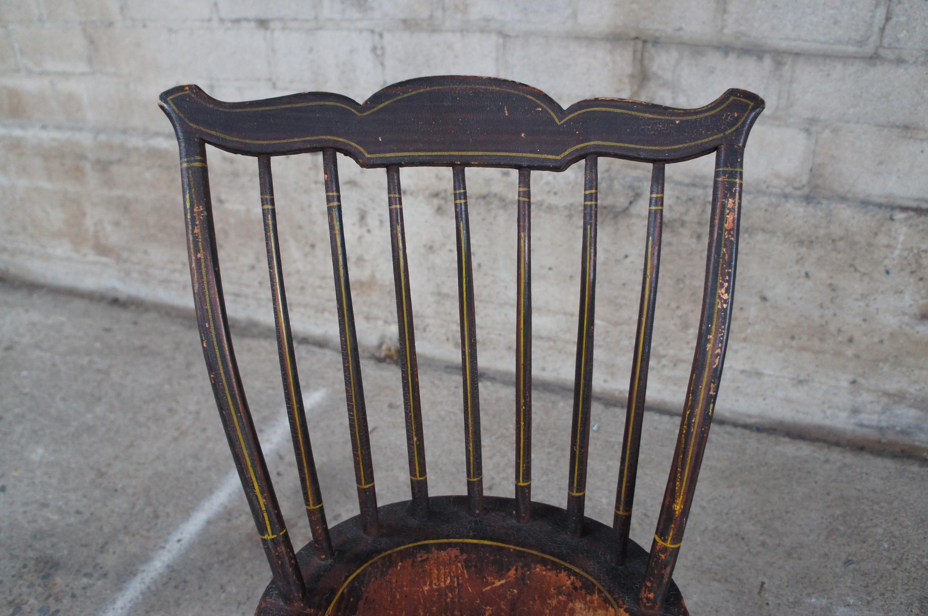 Hardwood Antique Early American Painted Windsor Spindle Back Step Down Chair Farmhouse