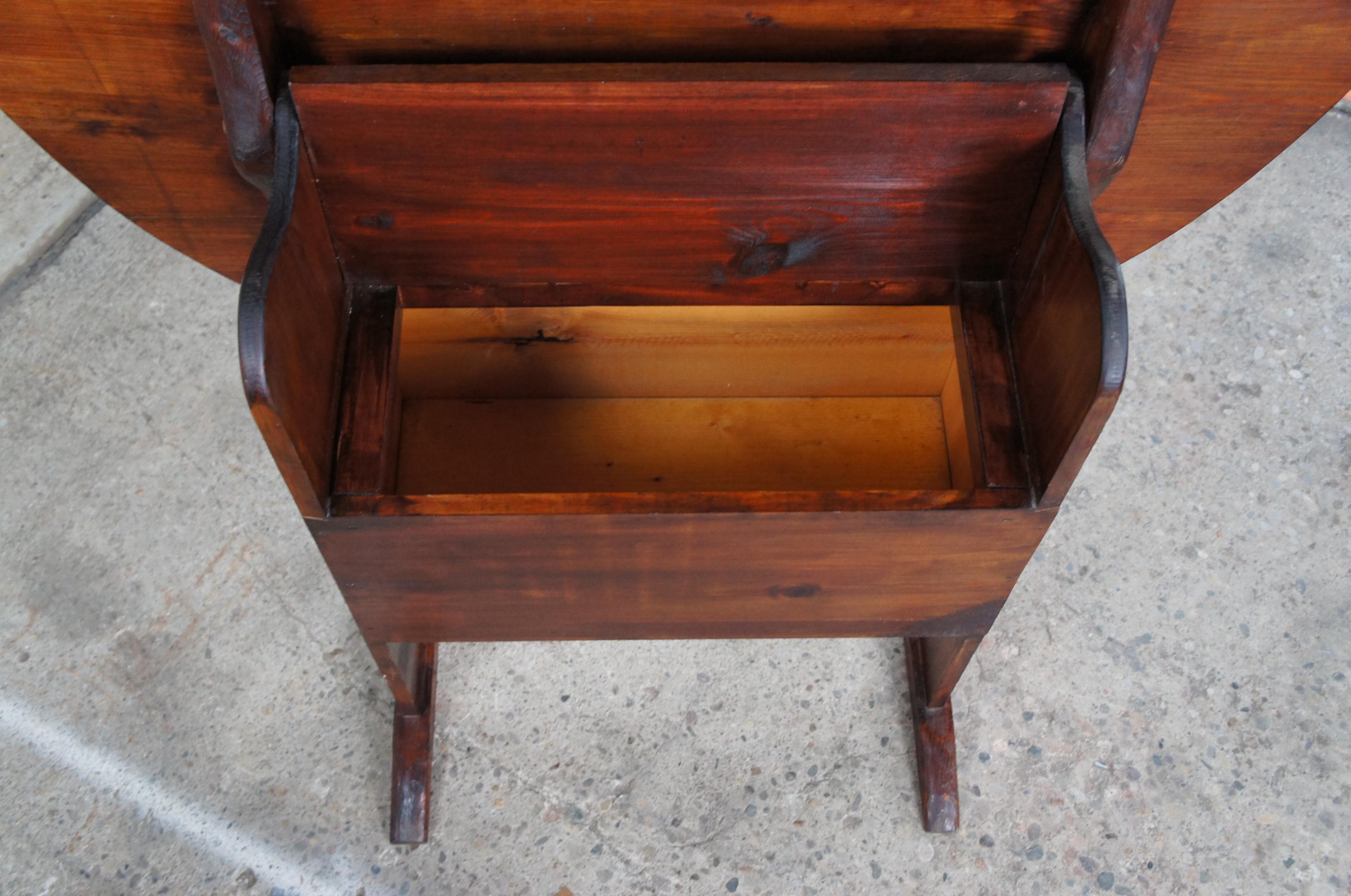 Antique Early American Pine Tilt Top Shoe Foot Hutch Table Tavern Chair Storage For Sale 2