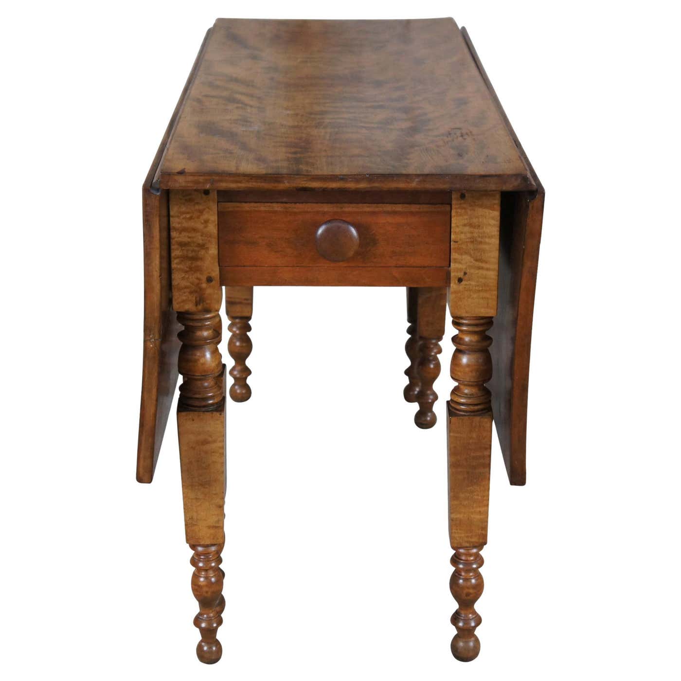 Antique Early American Style Curly Maple Drop Leaf Gateleg Dining ...