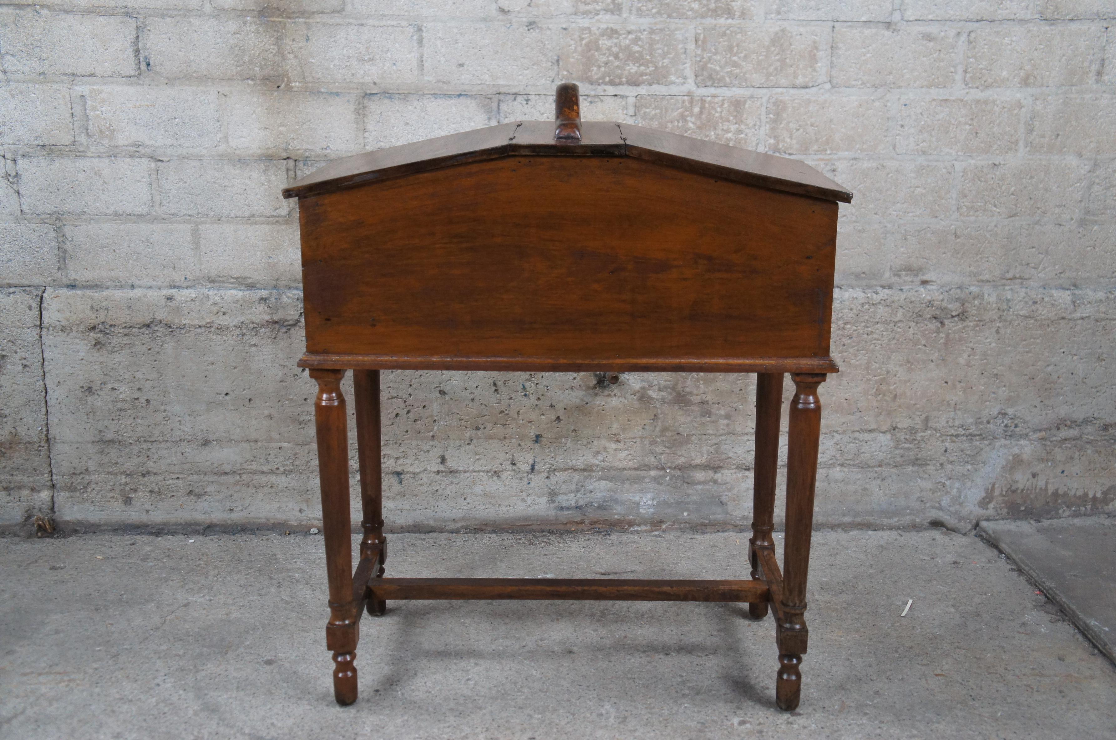 Antique Early American Style Walnut Standing Sewing Box Lidded Cabinet Table 5