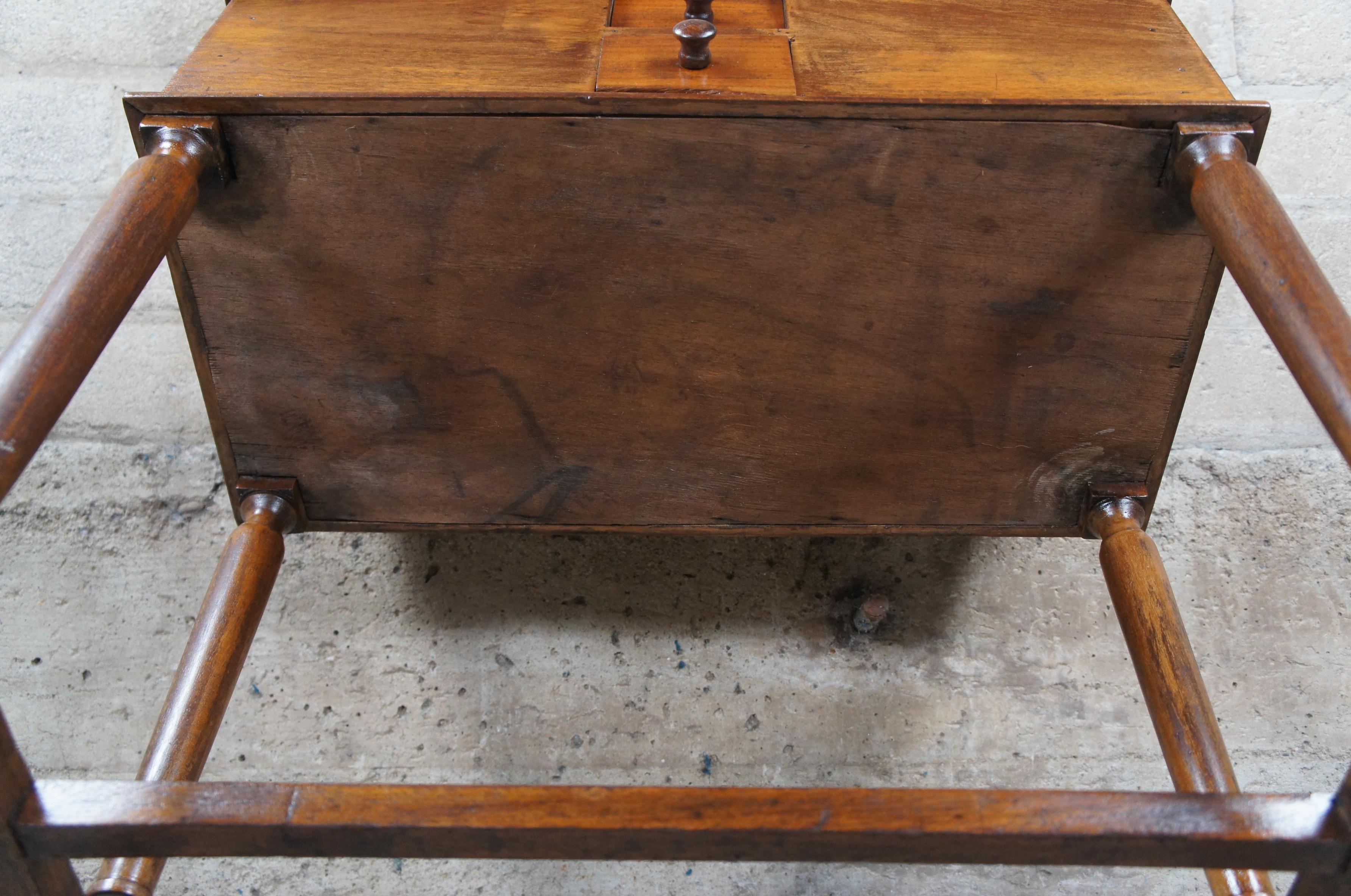 Antique Early American Style Walnut Standing Sewing Box Lidded Cabinet Table 7