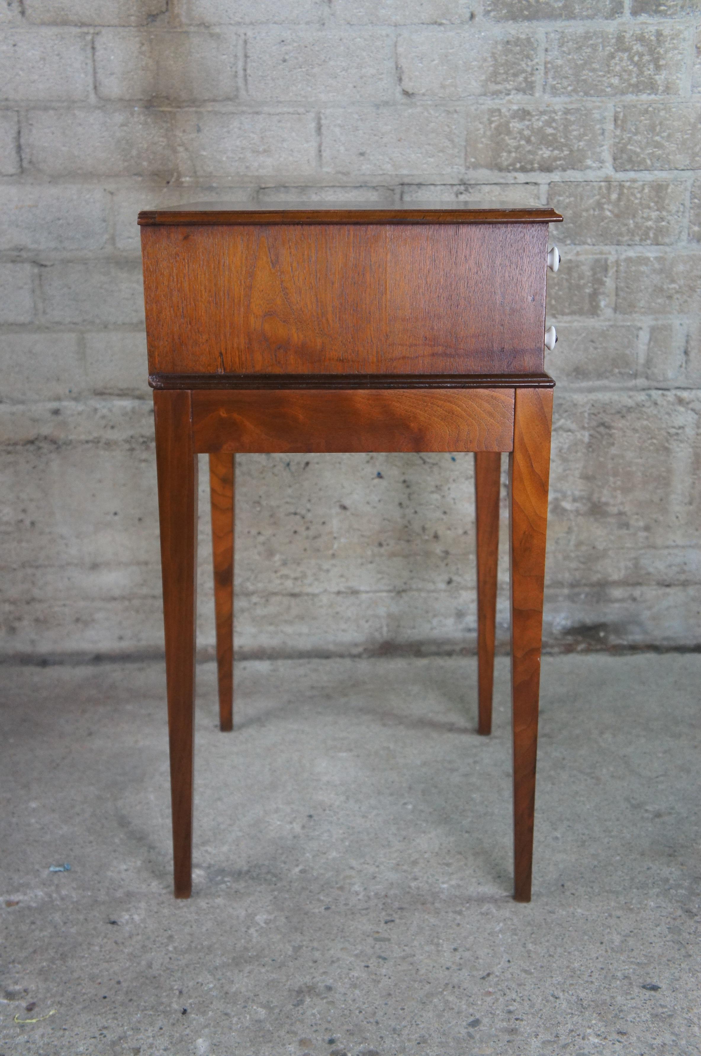 Antique Early American Walnut 2 Drawer Spool Sewing Cabinet Side Table Stand 2