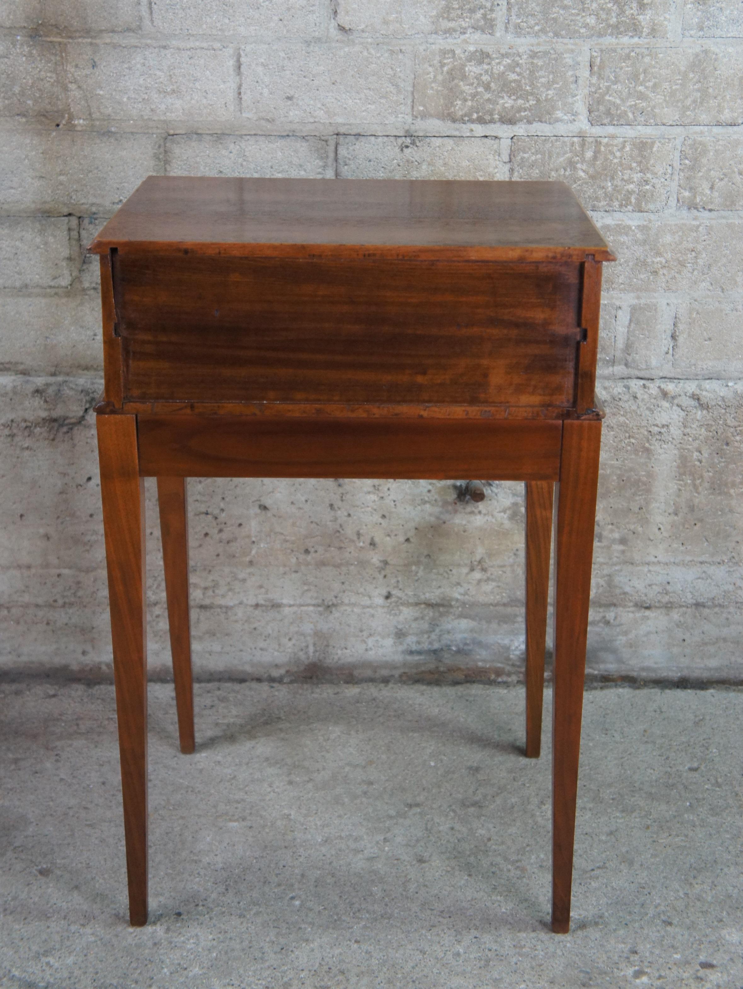 20th Century Antique Early American Walnut 2 Drawer Spool Sewing Cabinet Side Table Stand