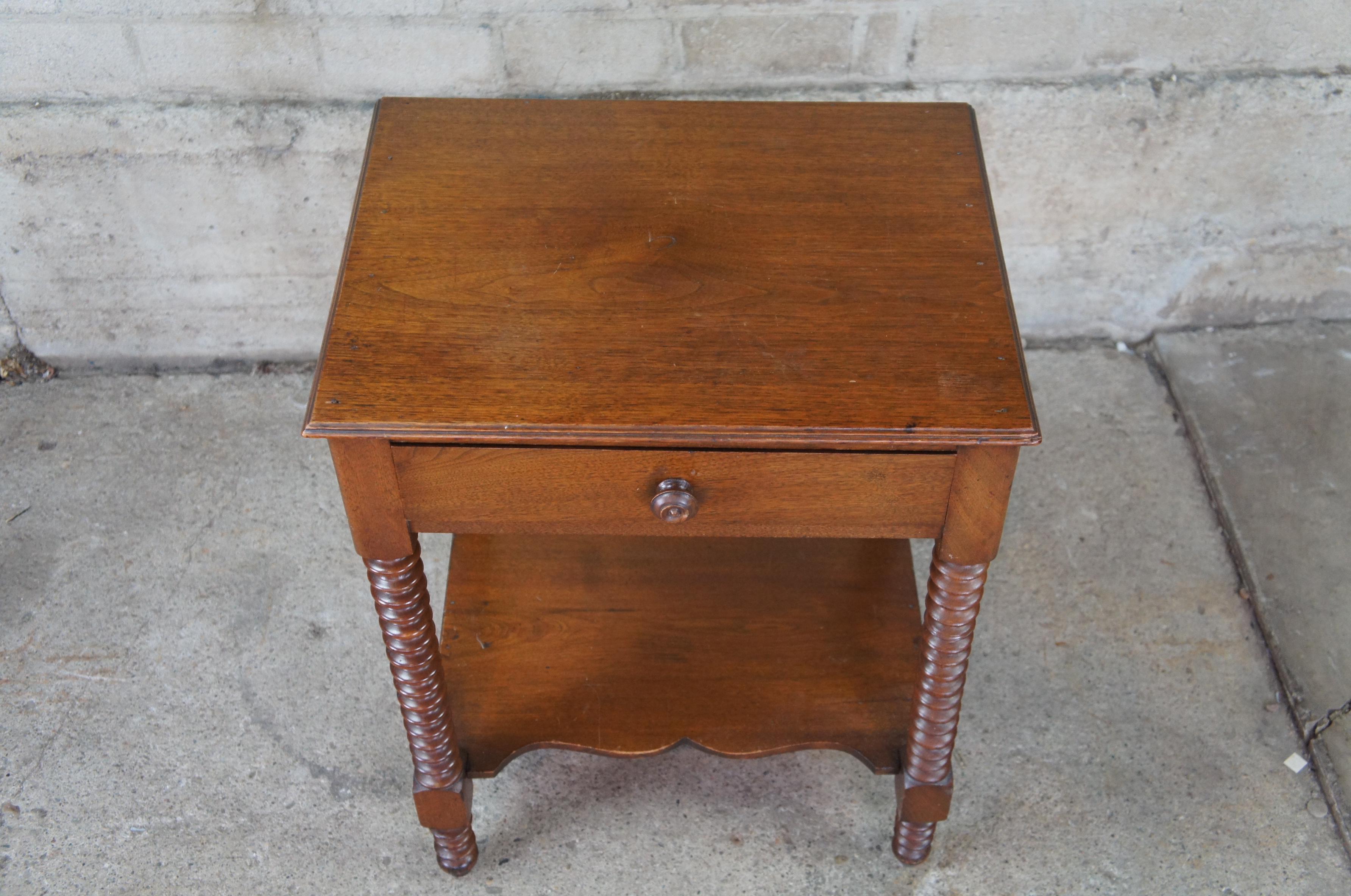 American Colonial Antique Early American Walnut 2 Tier Ribbed Side Accent Parlor Table Nightstand