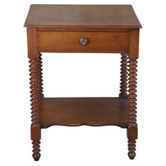Antique Early American Walnut 2 Tier Ribbed Side Accent Parlor Table Nightstand