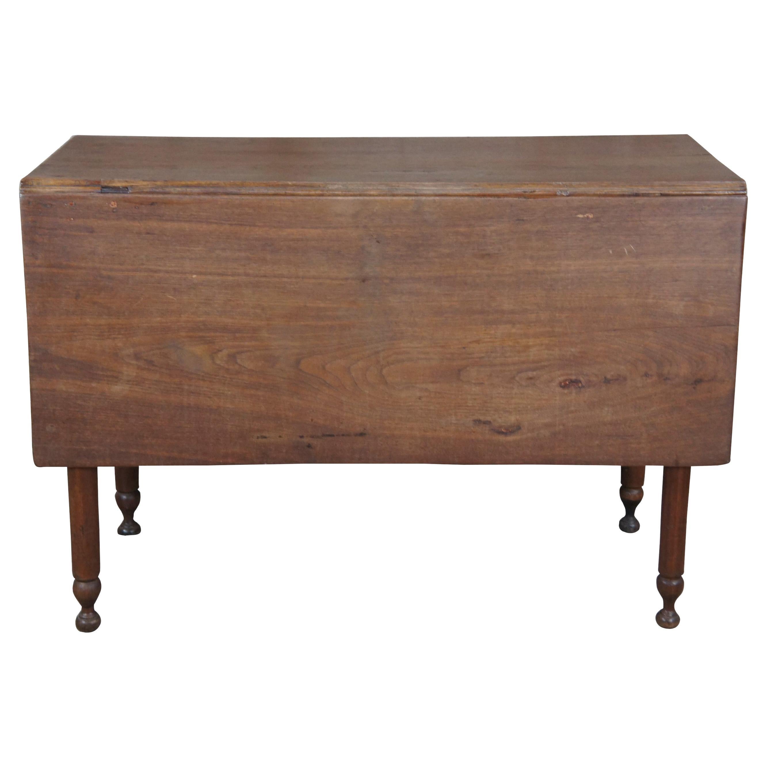 Antique Early American Walnut Drop Leaf Farmhouse Dining Table Entry Console 41" For Sale