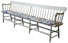 Antique Early American Windsor Pine Spindle Back Colonial Deacons Bench Seat