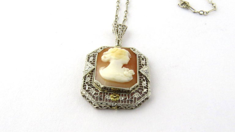 Antique Early Art Deco 14K White and Yellow Gold Filigree Cameo Pendant ...