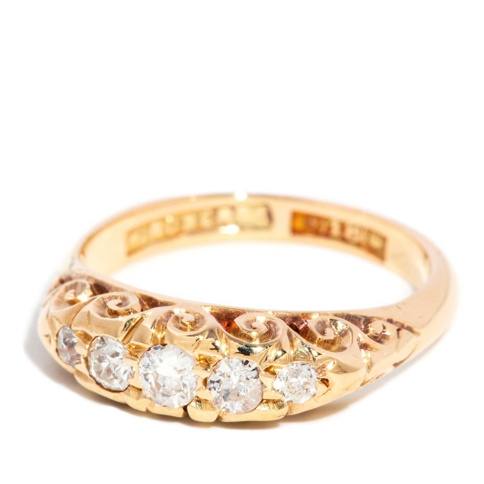 Modern Antique Early Australian Old Cut Diamond Ring 18 Carat Yellow Gold For Sale