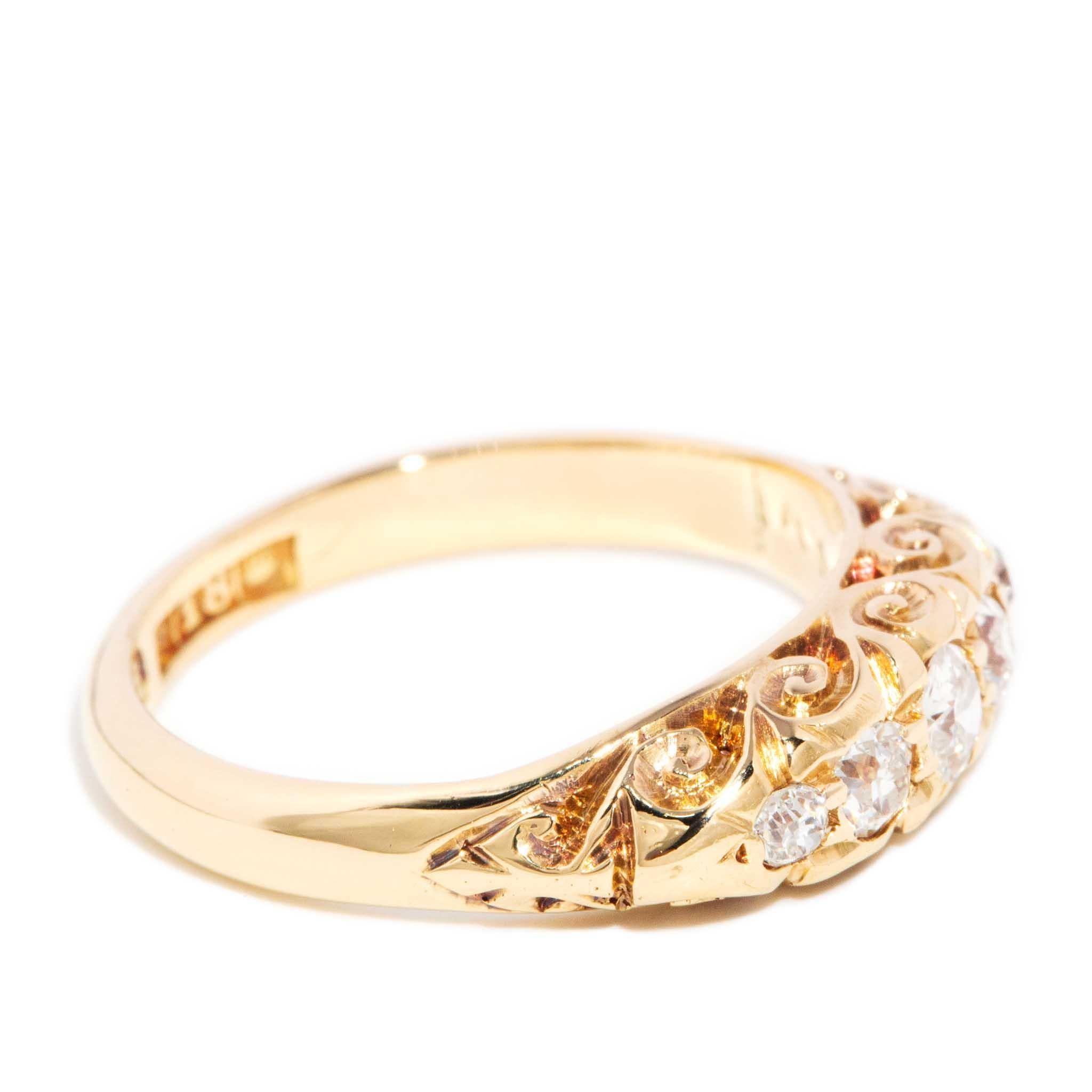 Antique Early Australian Old Cut Diamond Ring 18 Carat Yellow Gold For Sale 1