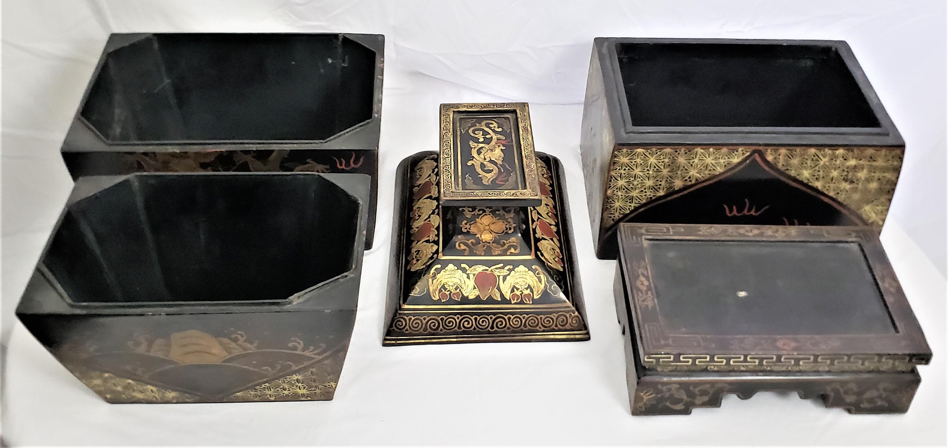 Antique Early Chinese Republic Era Stacking Lacquered Box Set with Dragon Motif For Sale 10