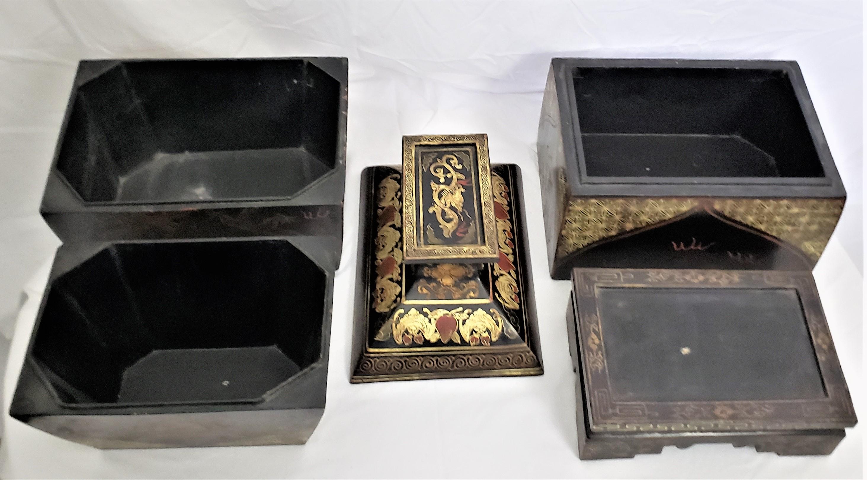 Antique Early Chinese Republic Era Stacking Lacquered Box Set with Dragon Motif For Sale 11