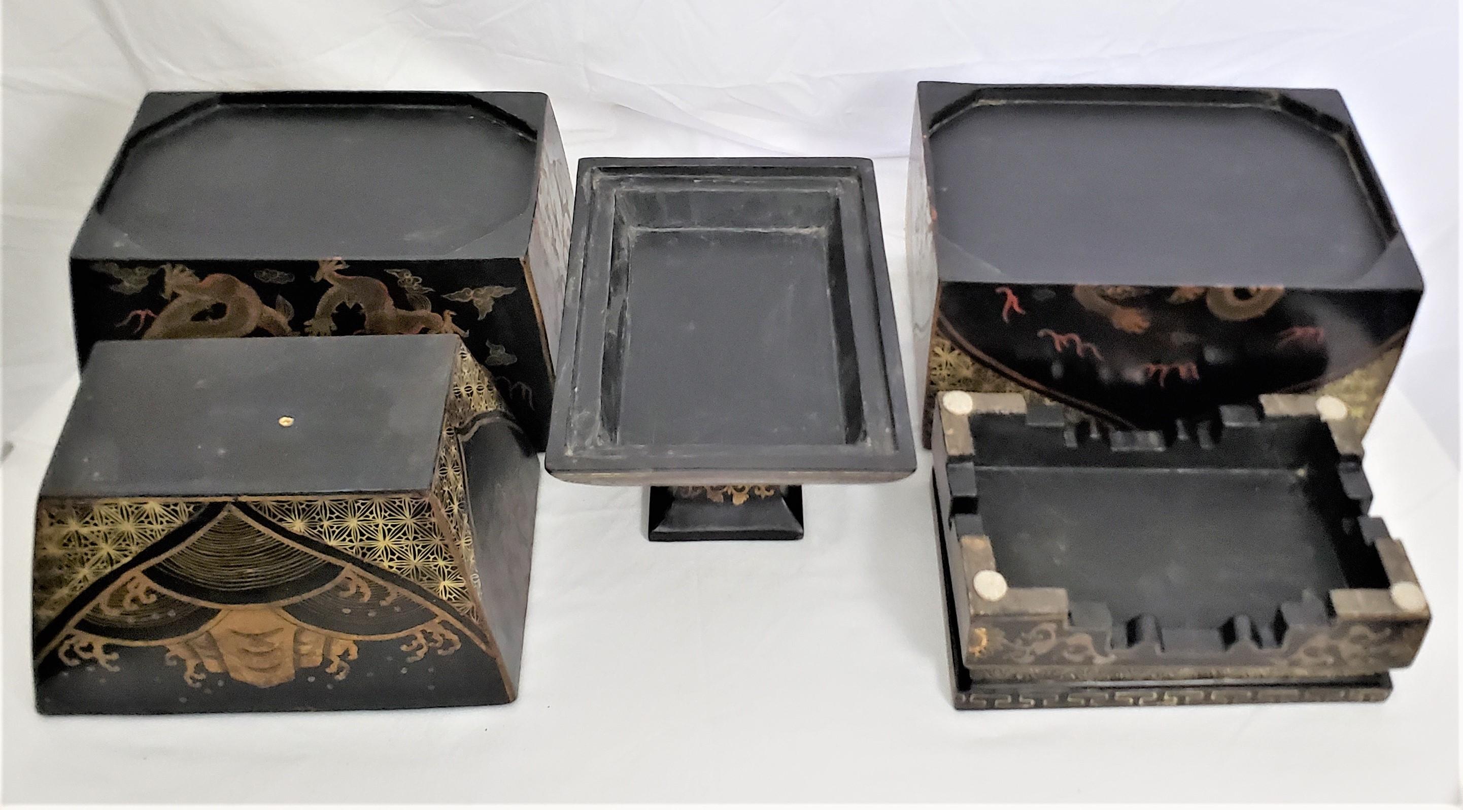 Antique Early Chinese Republic Era Stacking Lacquered Box Set with Dragon Motif For Sale 12