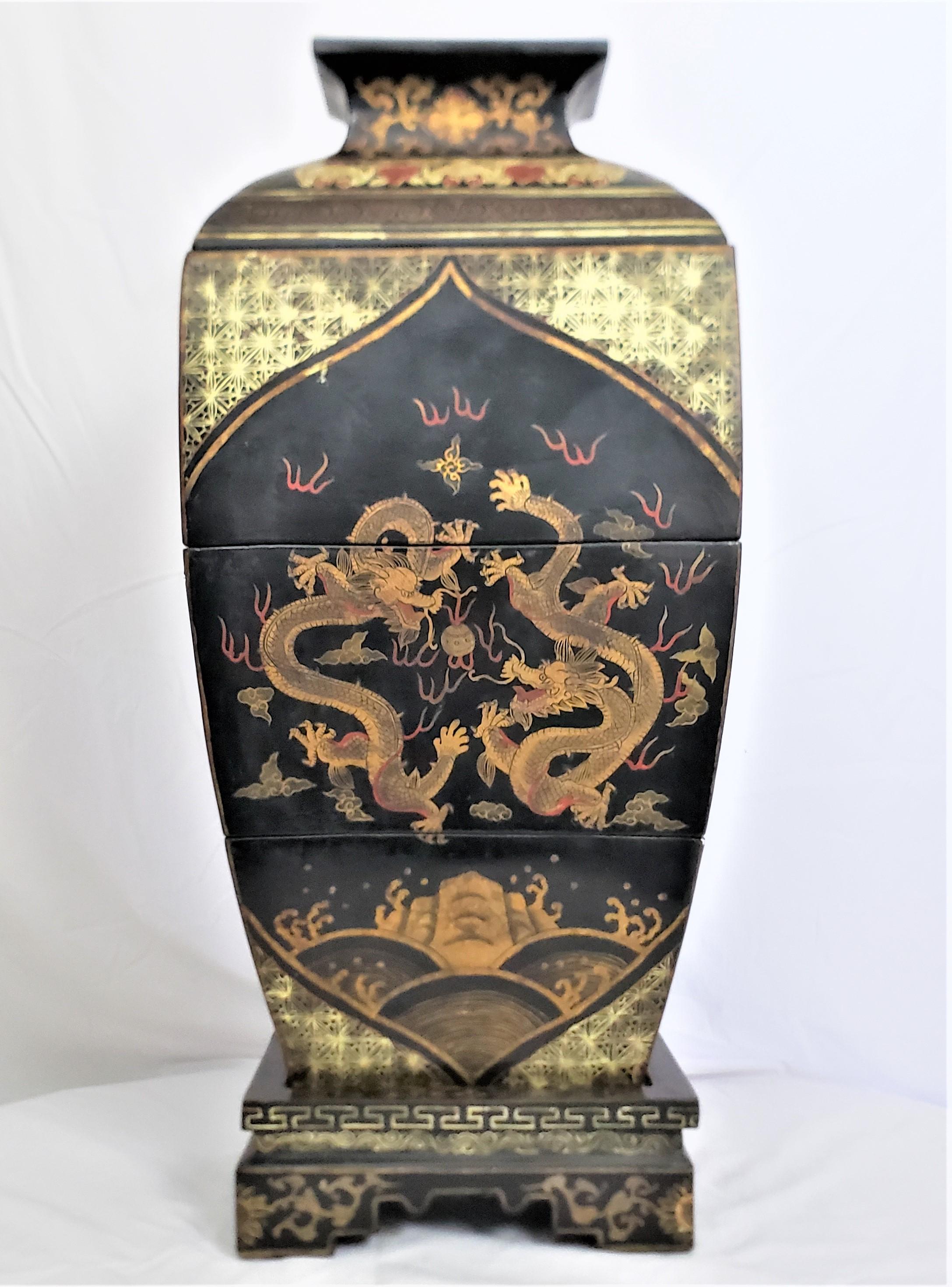 Chinese Export Antique Early Chinese Republic Era Stacking Lacquered Box Set with Dragon Motif For Sale