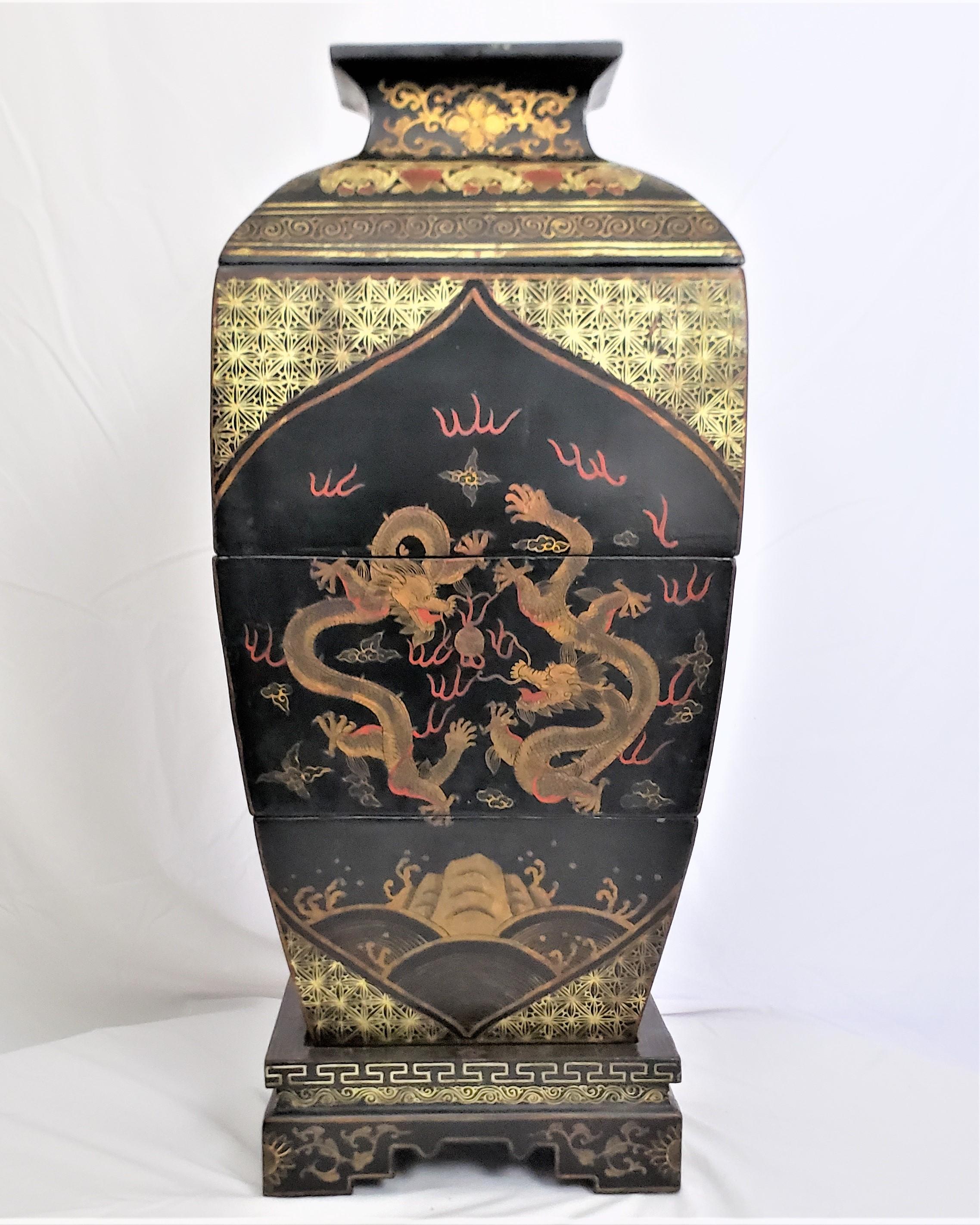20th Century Antique Early Chinese Republic Era Stacking Lacquered Box Set with Dragon Motif For Sale