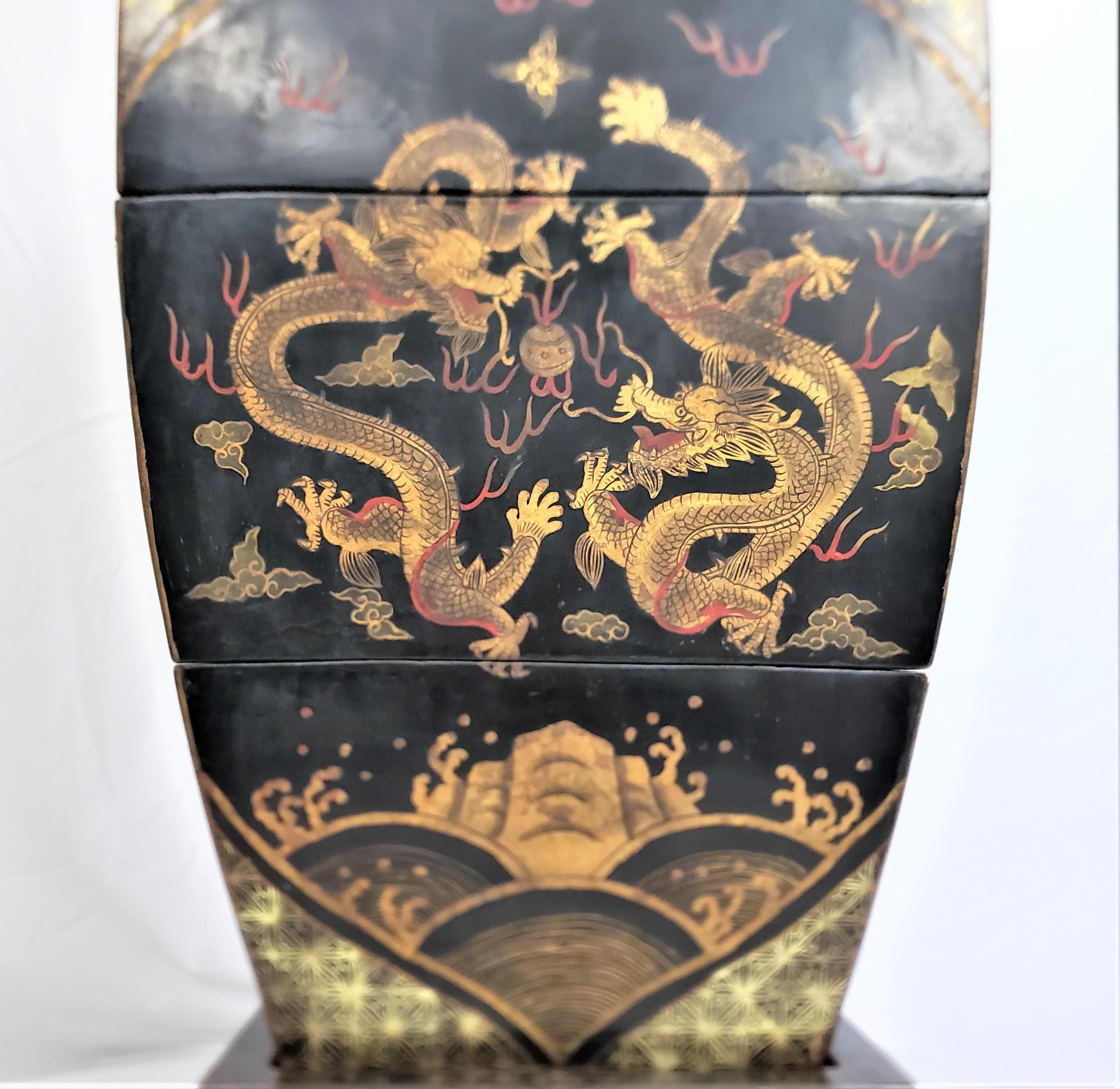Antique Early Chinese Republic Era Stacking Lacquered Box Set with Dragon Motif For Sale 3