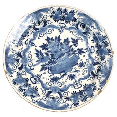 Antique Early Delftware Charger with Stylized Floral Decoration