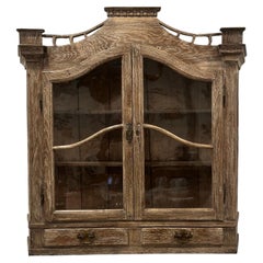 Antique Early Dutch Hanging Wall or Table Top Cabinet Canted Corners Arched Top