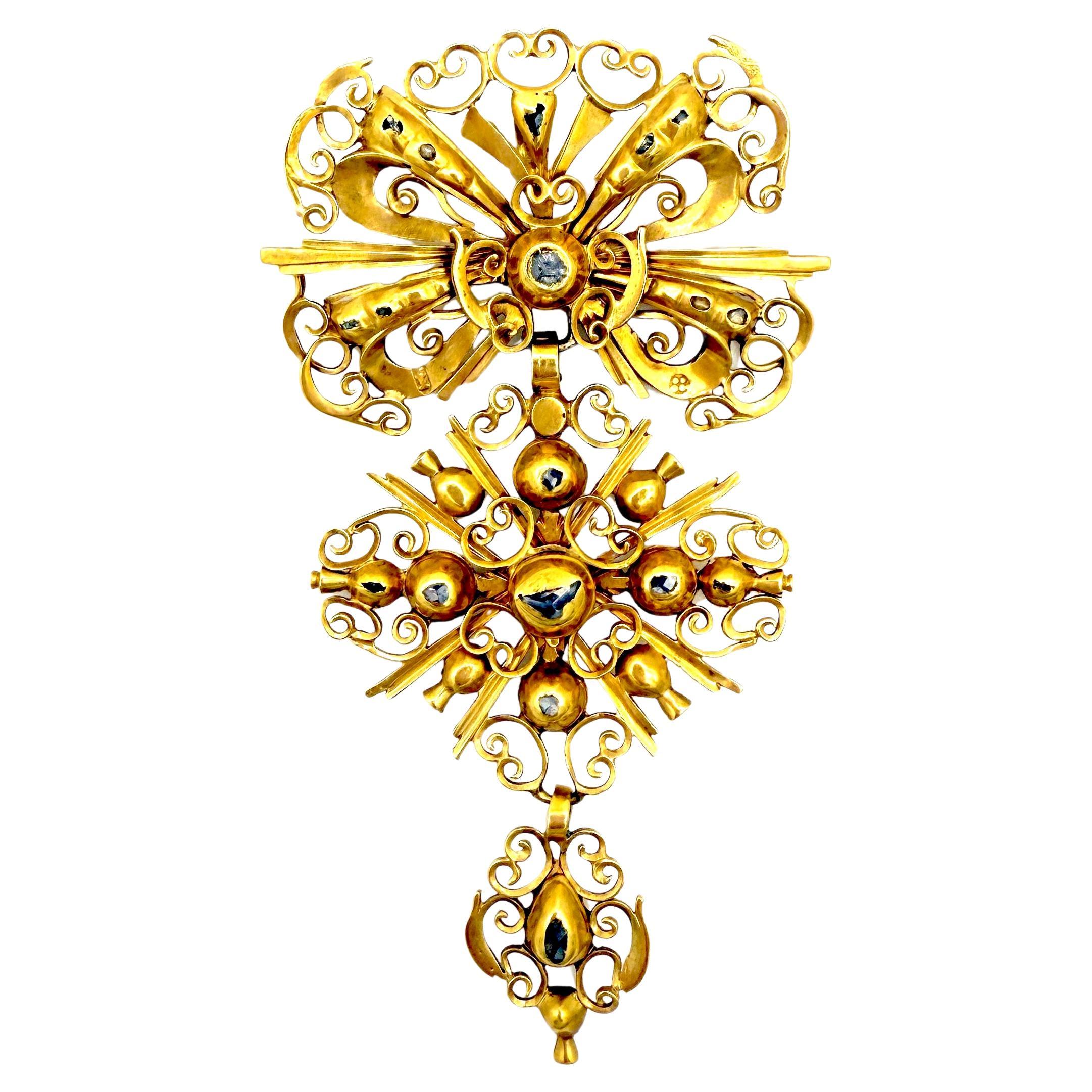 Antique Early 18th Century 18K Gold Old Mine Diamond Slide Pendant For Sale