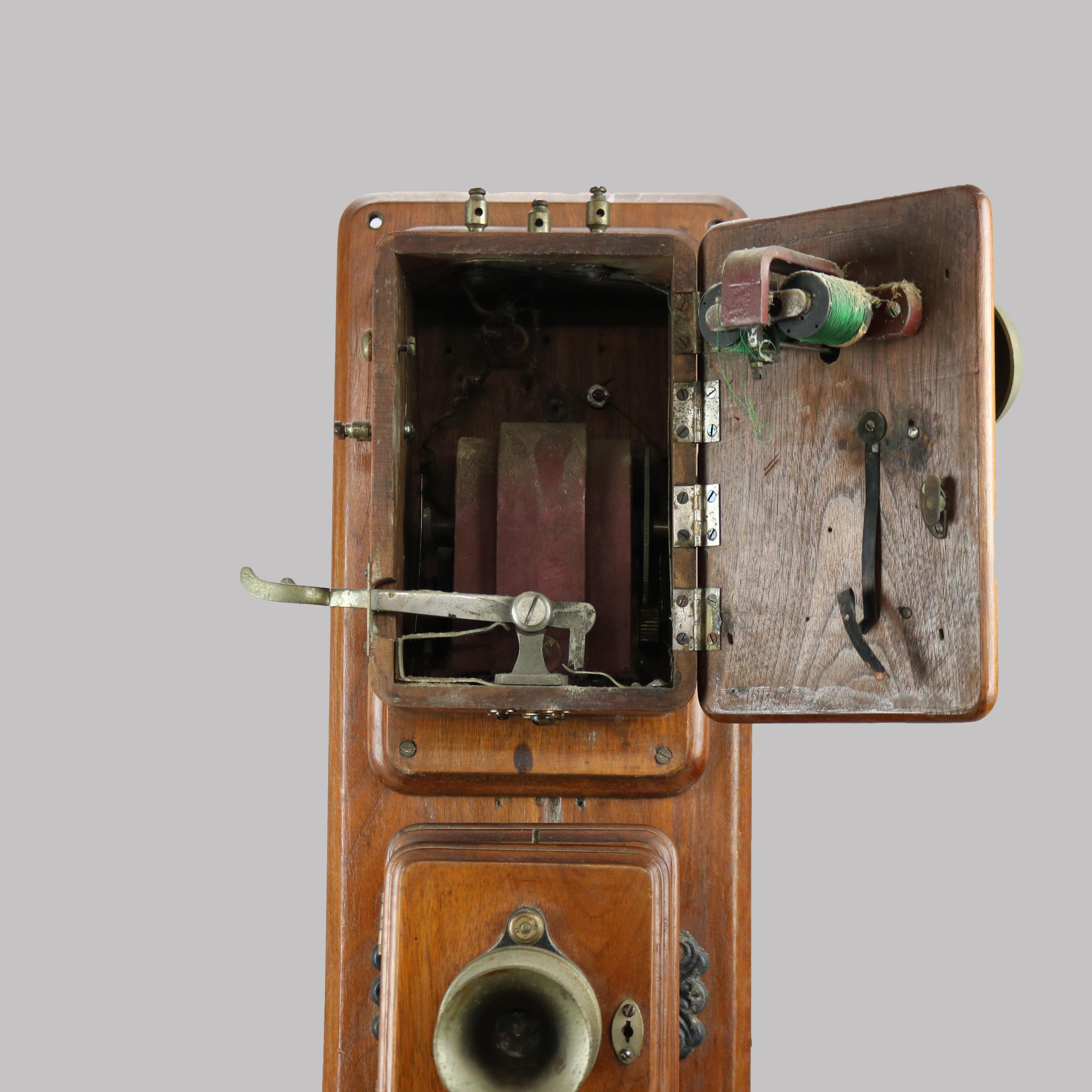 Antique Early Electric Construction Co. Syracuse NY Walnut Wall Telephone 19th C 4