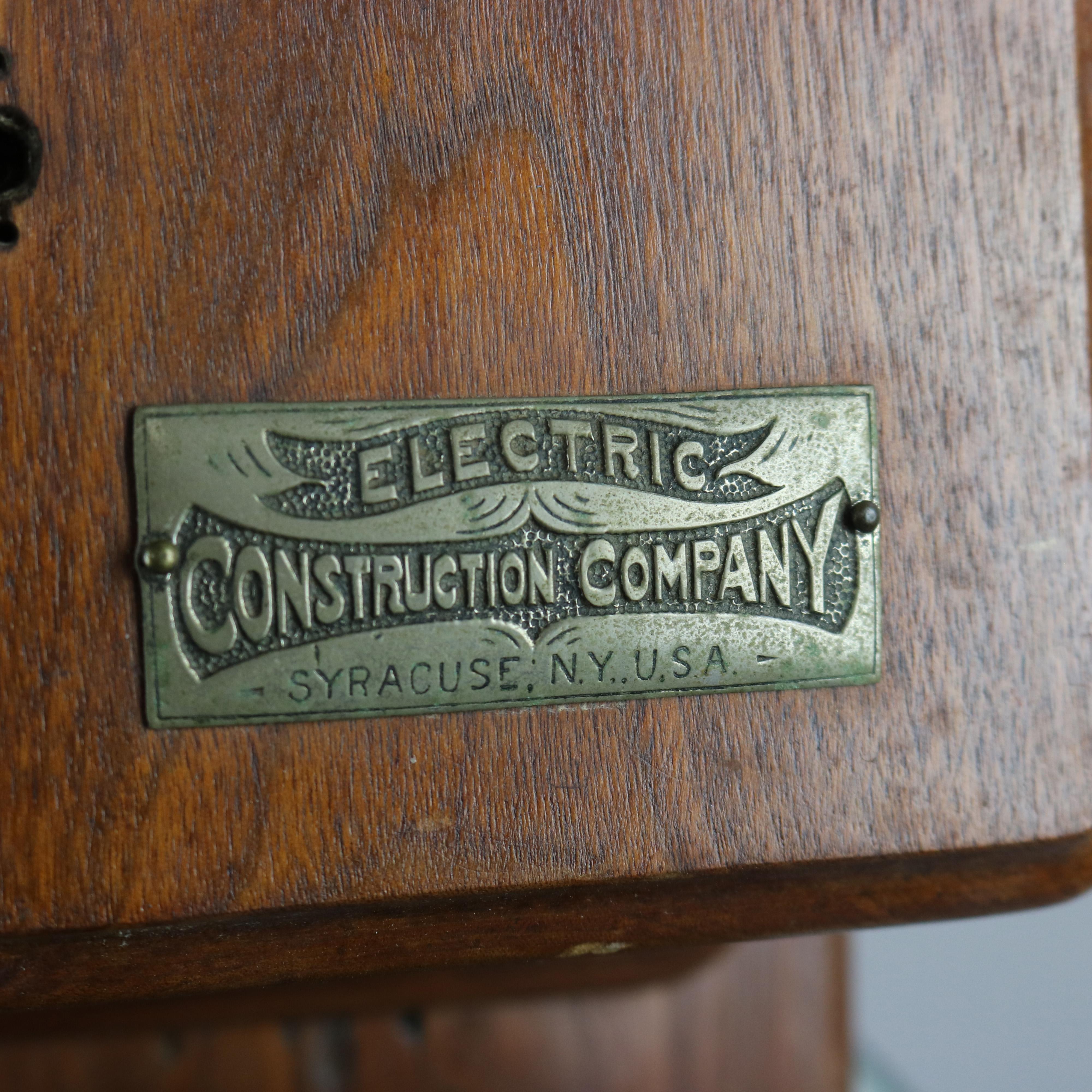 Antique Early Electric Construction Co. Syracuse NY Walnut Wall Telephone 19th C 10