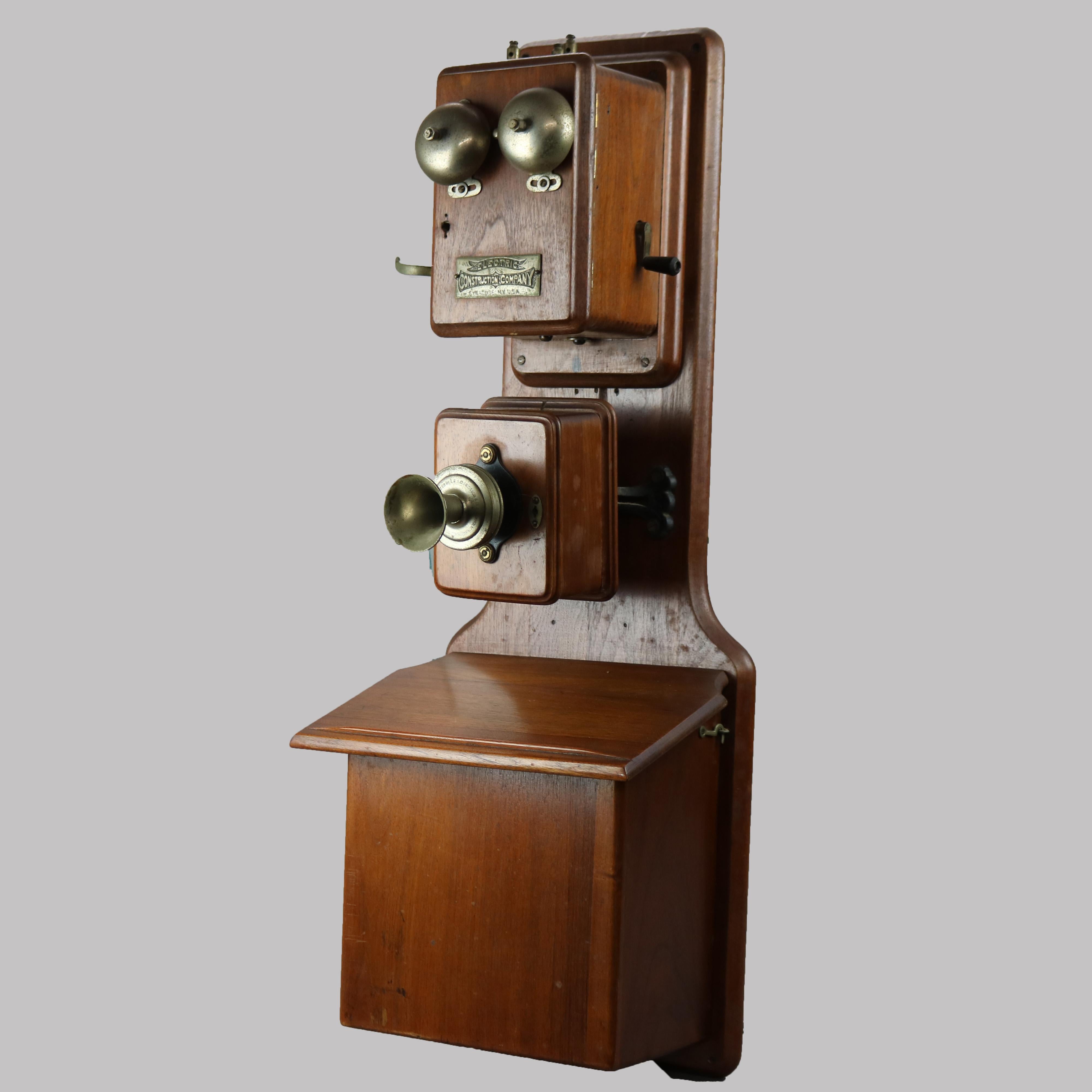 Antique Early Electric Construction Co. Syracuse NY Walnut Wall Telephone 19th C 1