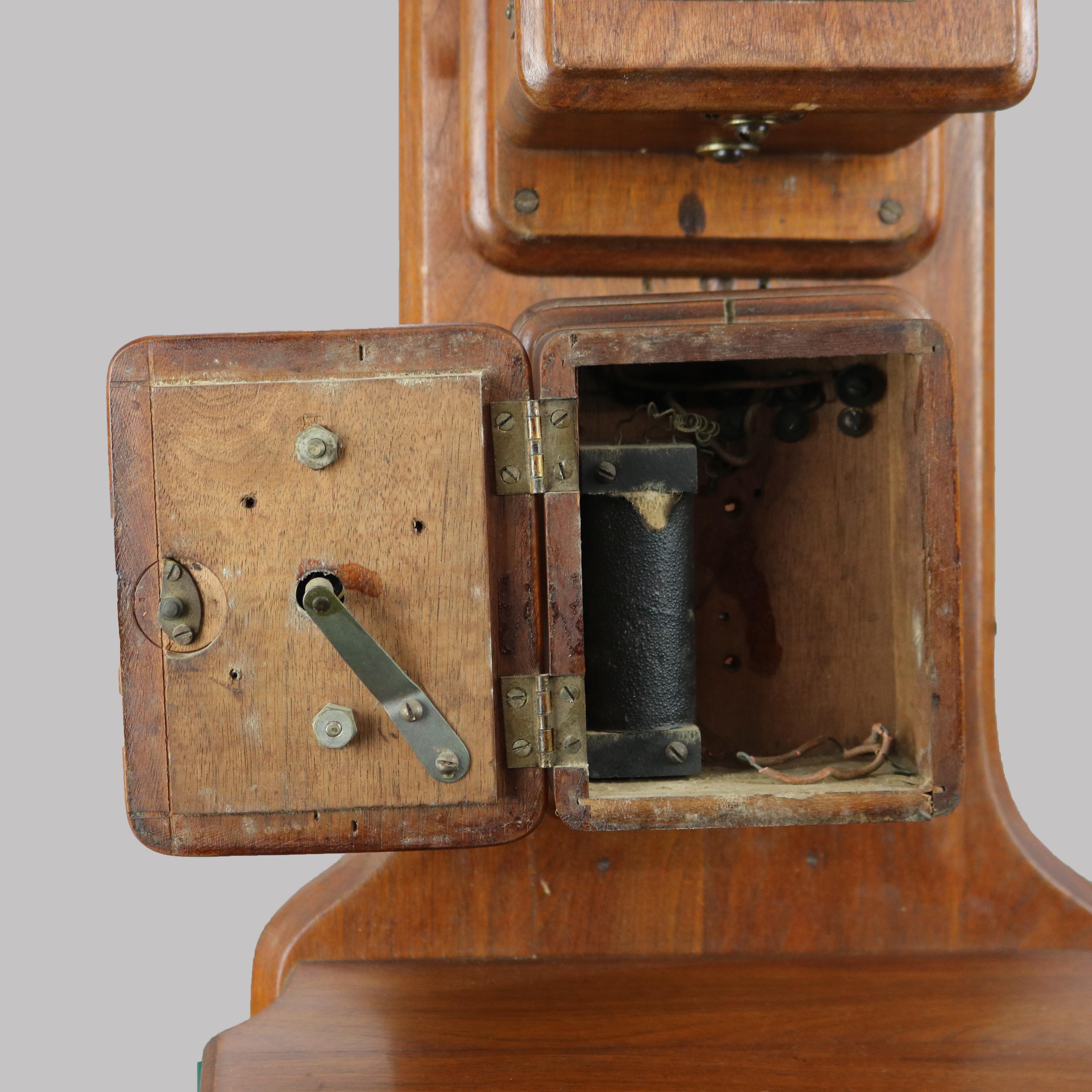 Antique Early Electric Construction Co. Syracuse NY Walnut Wall Telephone 19th C 3