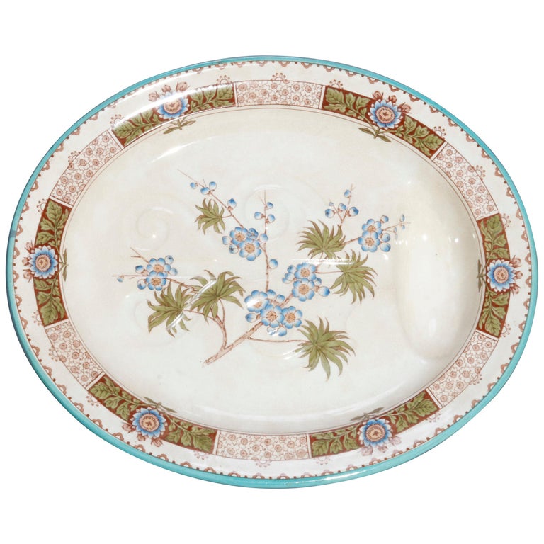 Antique Early English Aesthetic Hand Painted Porcelain Carving Platter For Sale