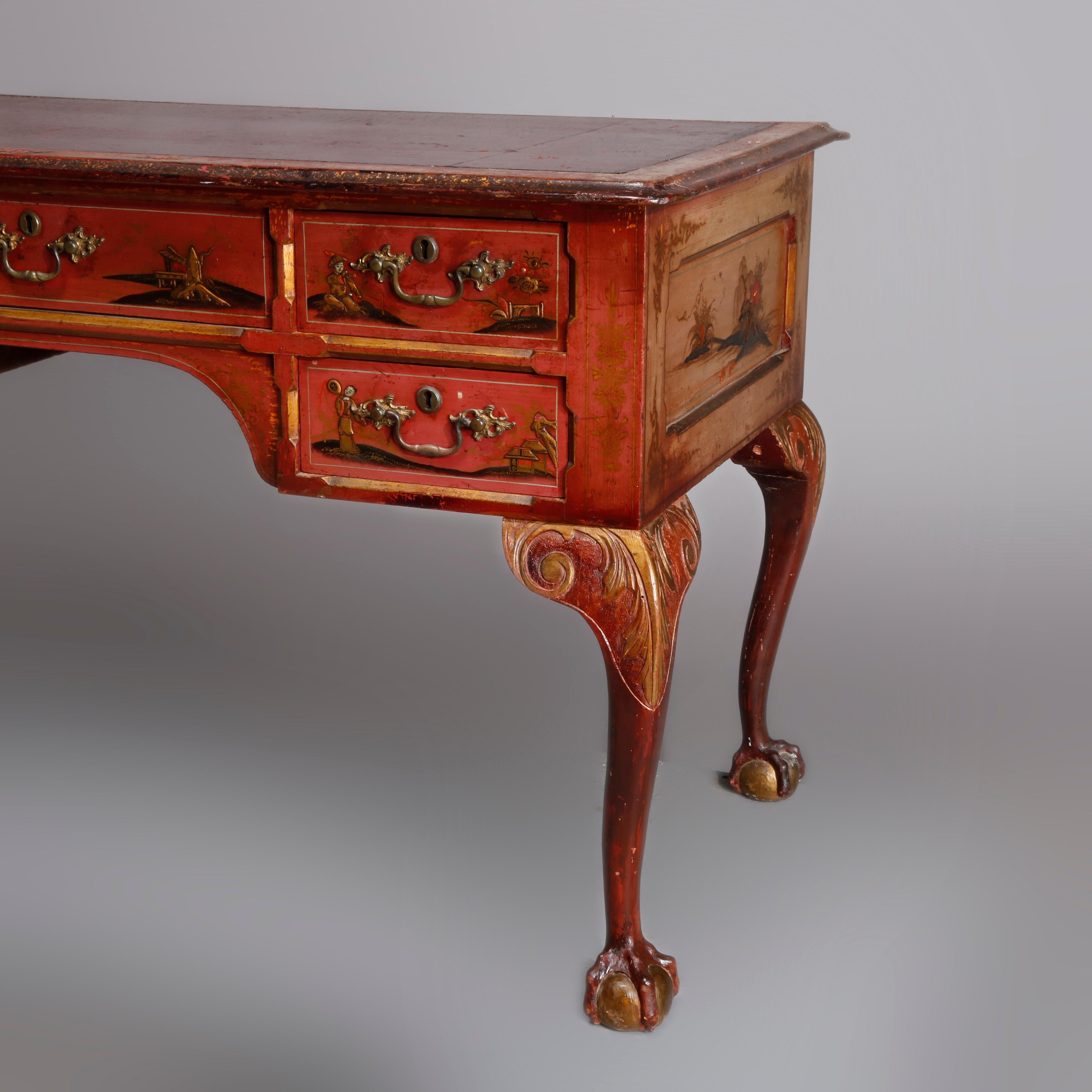Antique Early English Chippendale Chinoiserie Decorated Writing Desk, circa 1830 4