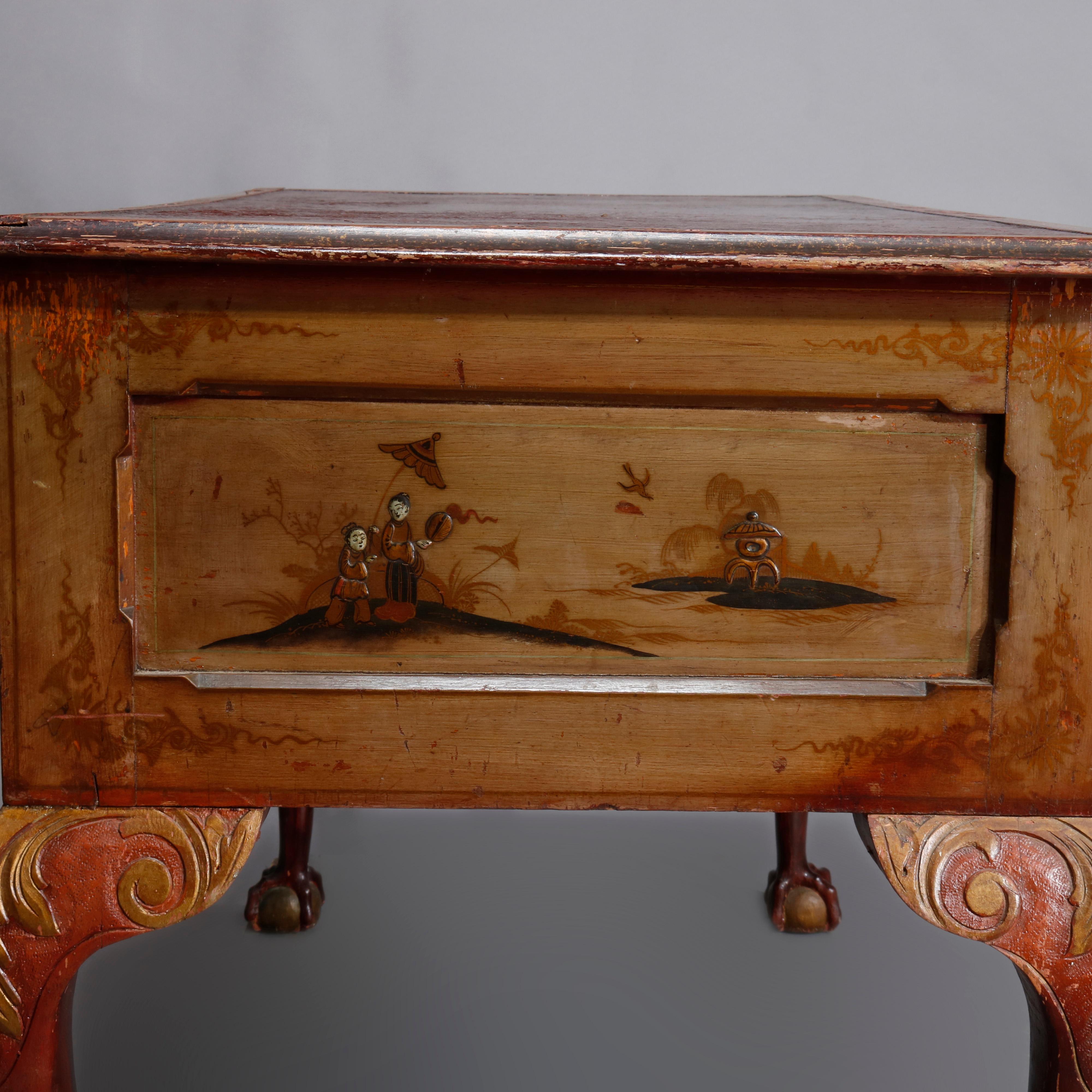 19th Century Antique Early English Chippendale Chinoiserie Decorated Writing Desk, circa 1830