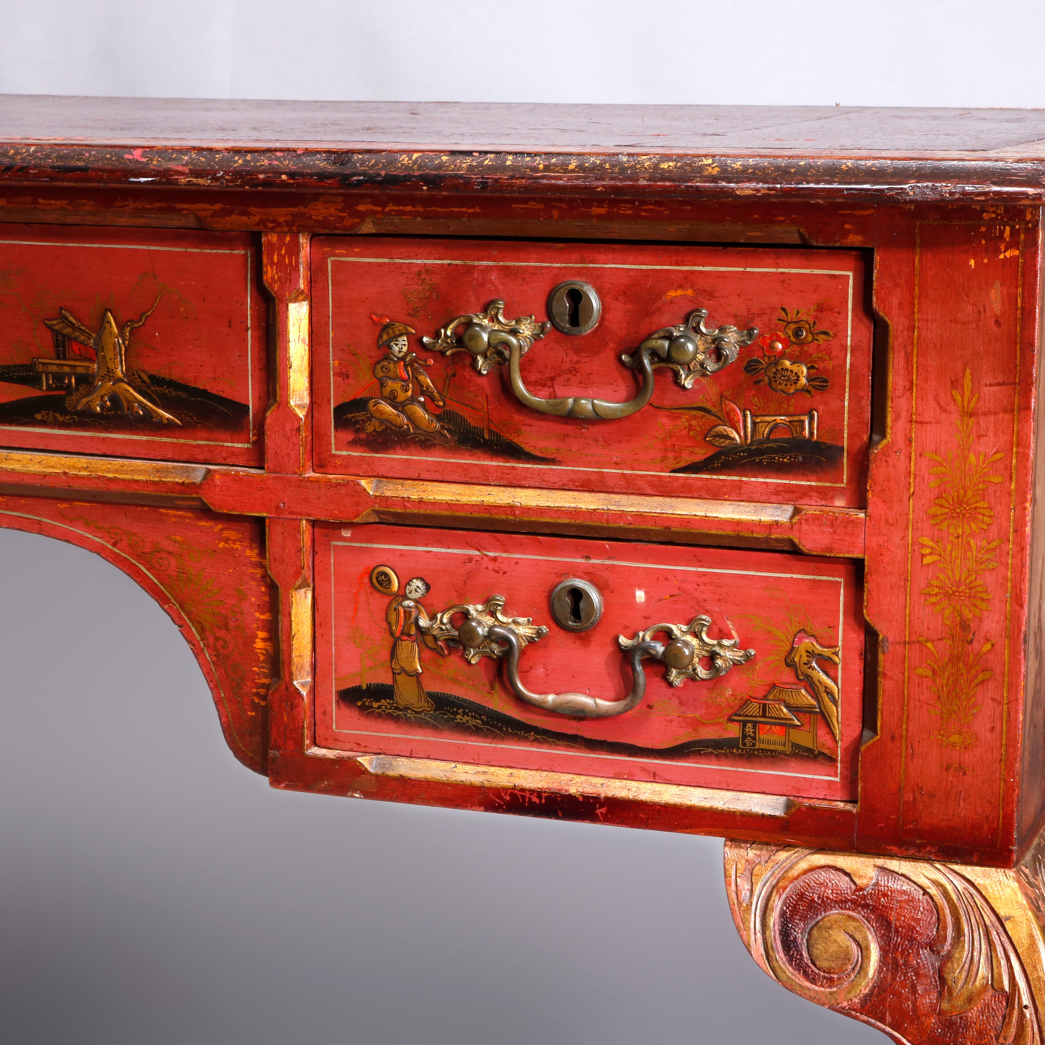 Antique Early English Chippendale Chinoiserie Decorated Writing Desk, circa 1830 2