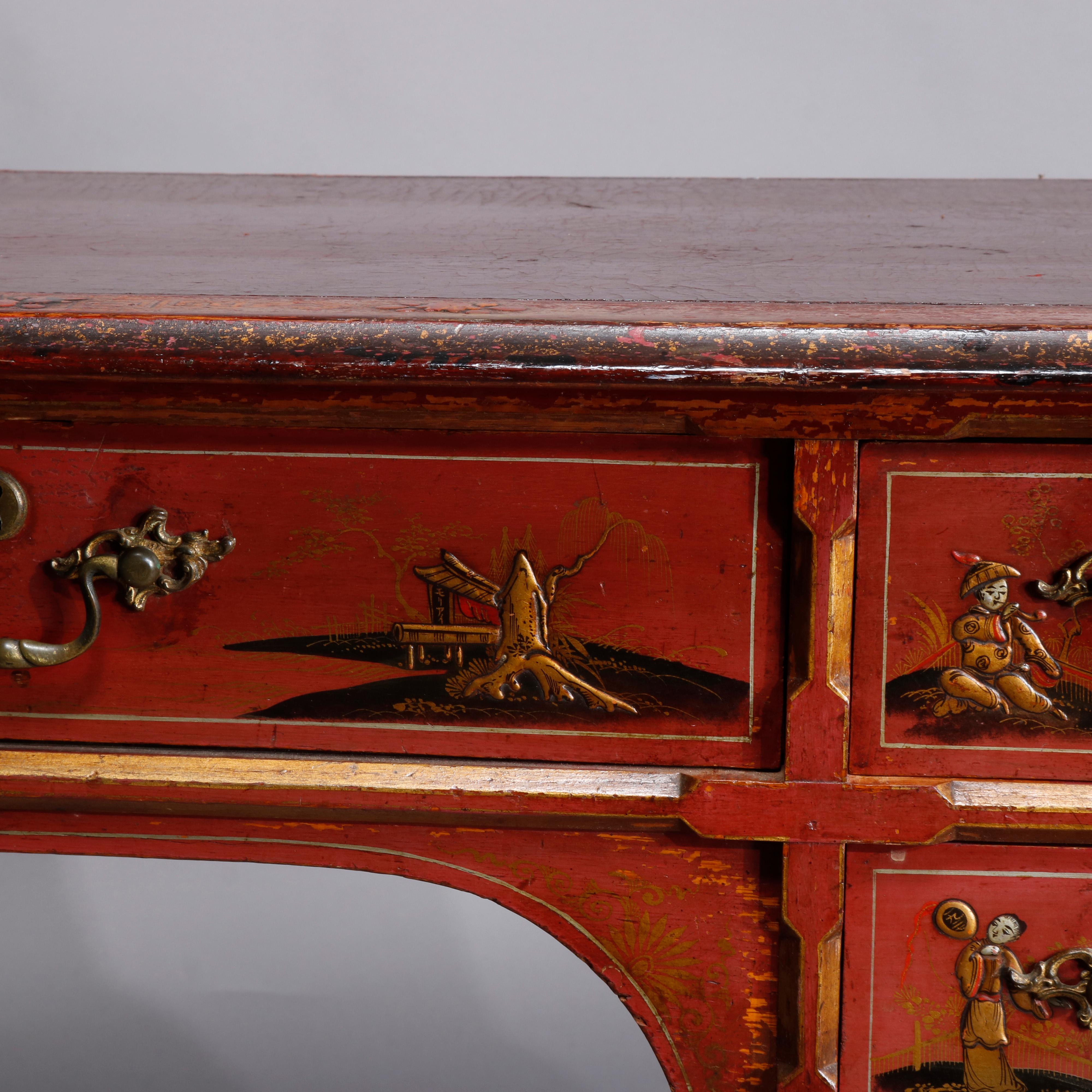 Antique Early English Chippendale Chinoiserie Decorated Writing Desk, circa 1830 3