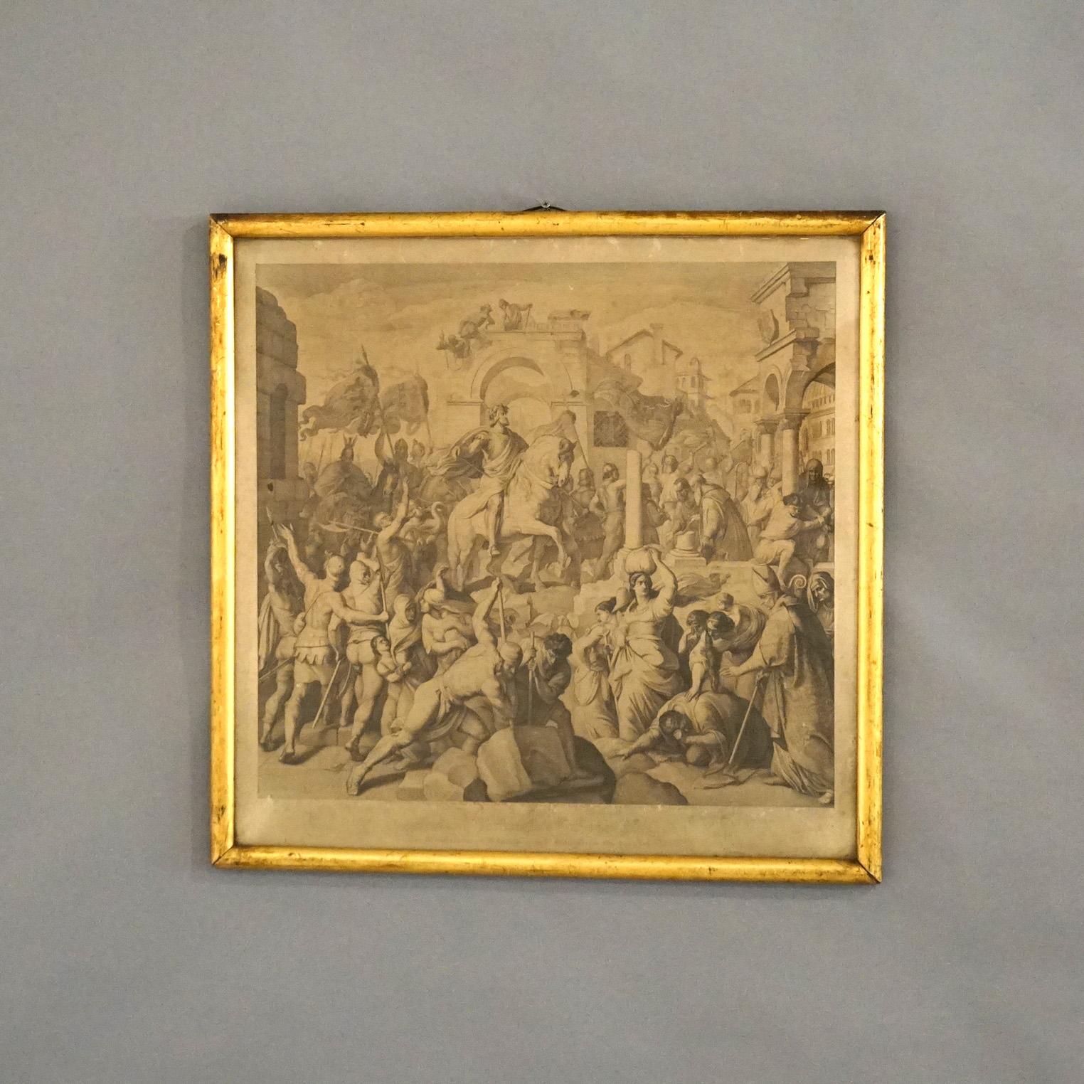 Antique Early Engraving of Classical Scene with Figures Seated in Giltwood Frame, Dated 1842

Measures - 26.75