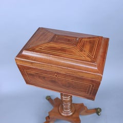 Antique Early Federal Satinwood Banded Flame Mahogany Teapoy, circa 1810