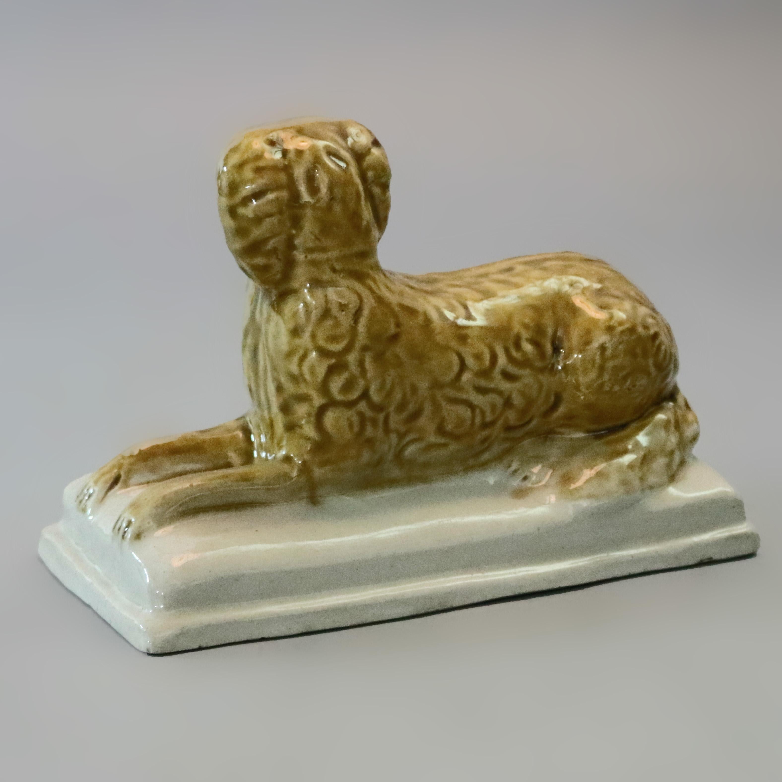 English Antique Early Figural Stoneware Sculpture of Dog, circa 1850