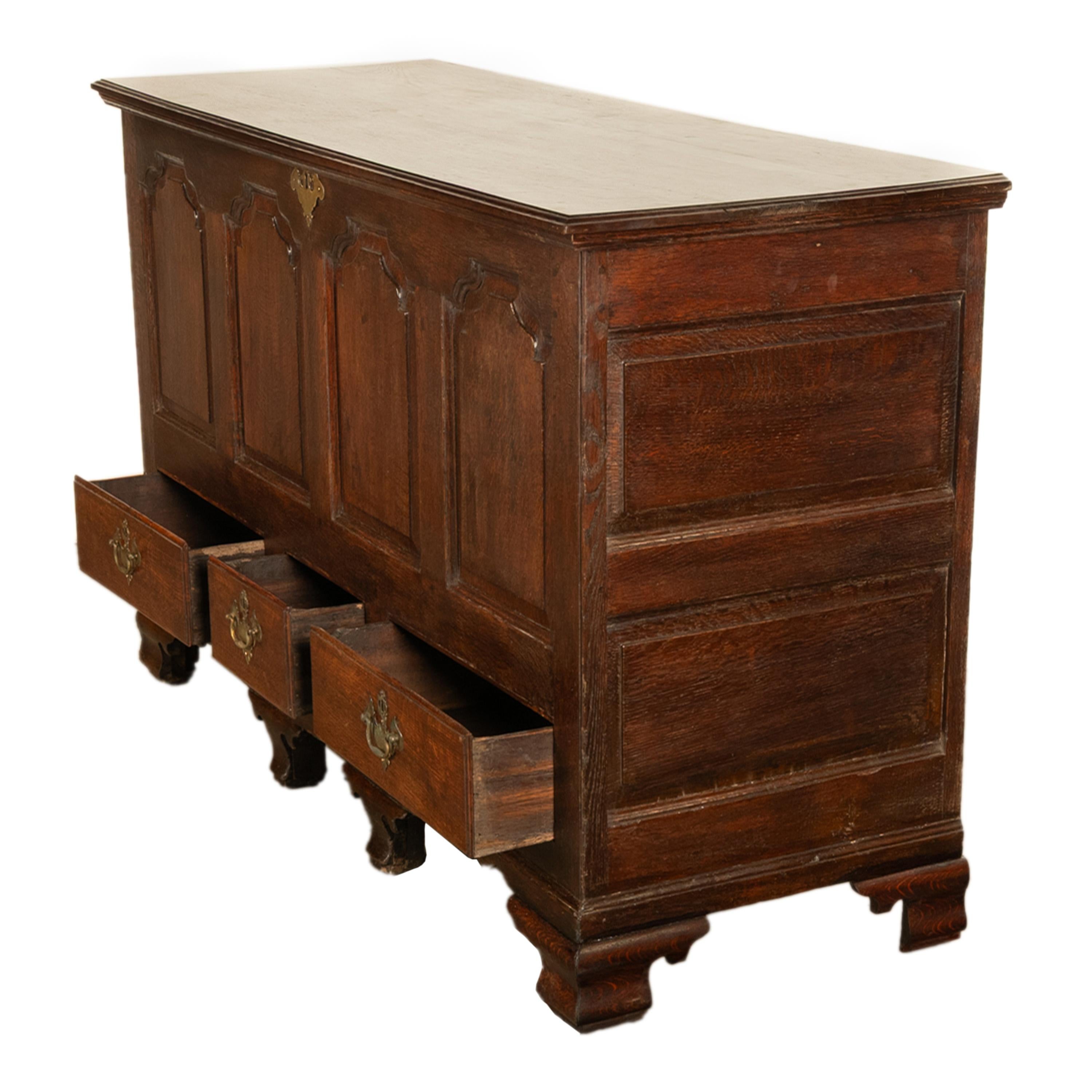 Mid-18th Century Antique Early Georgian Large 4 Panel 3 Drawer Hinged Top Mule Chest Coffer 1740 For Sale