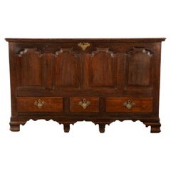 Antique Early Georgian Large 4 Panel 3 Drawer Hinged Top Mule Chest Coffer 1740