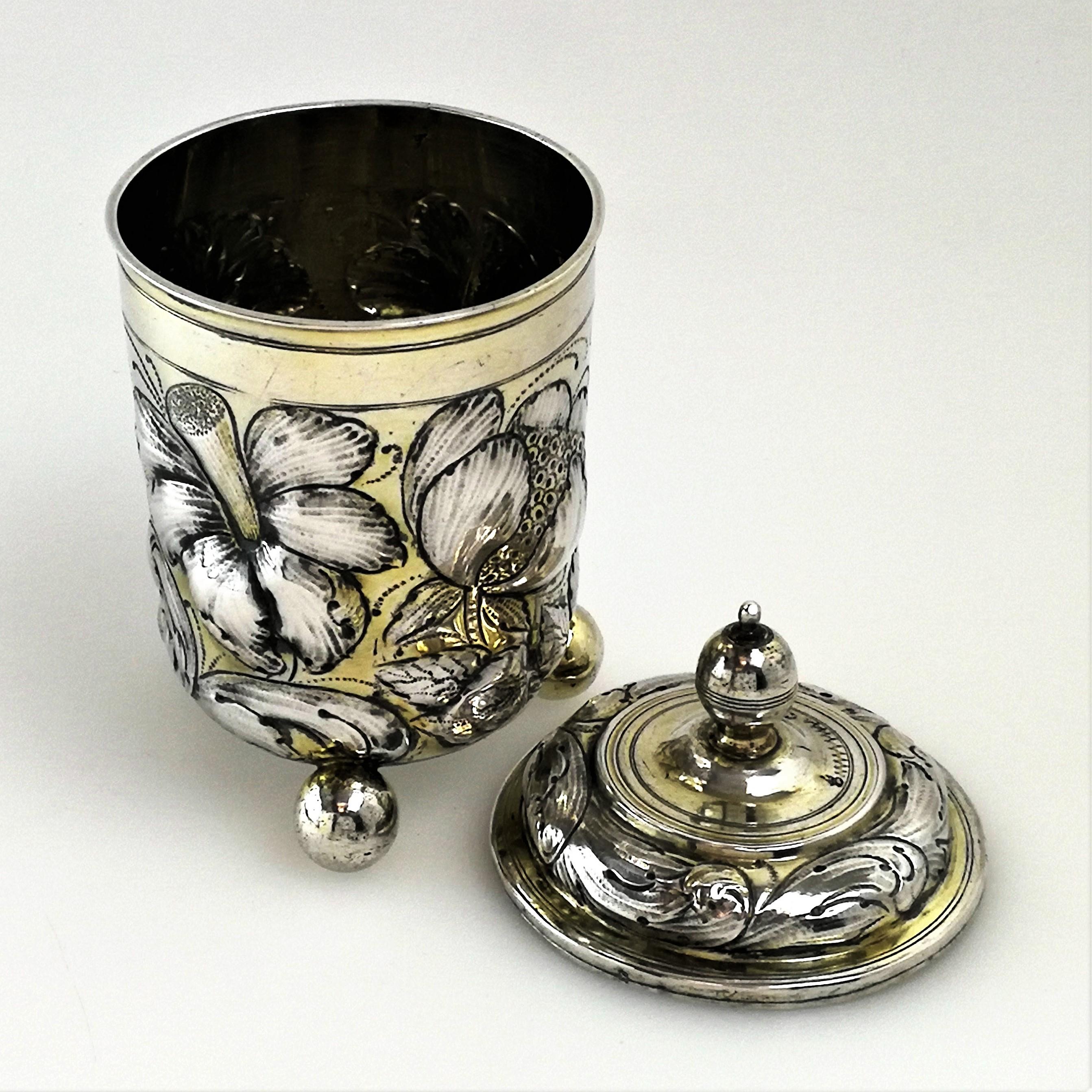 Antique Early German Silver Cup and Cover / Lidded Beaker circa 1680 Augsburg 1
