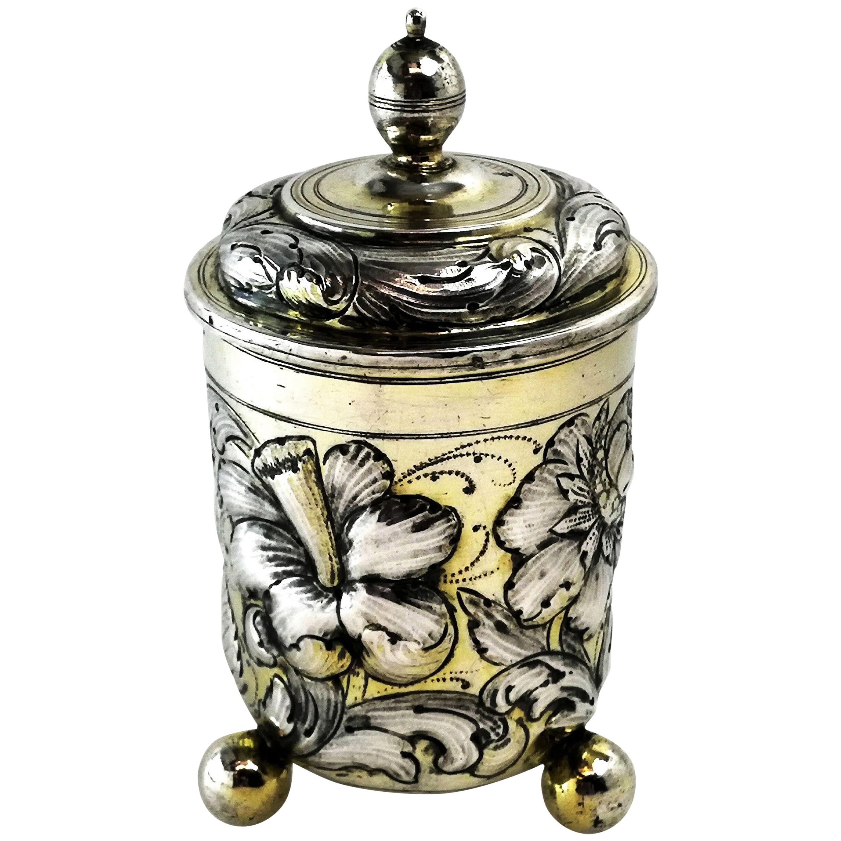 Antique Early German Silver Cup and Cover / Lidded Beaker circa 1680 Augsburg