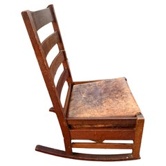 Antike frühe Gustav Stickley Schaukelstuhl ( mit einem Abziehbild ) mit Original-Leder w2648
