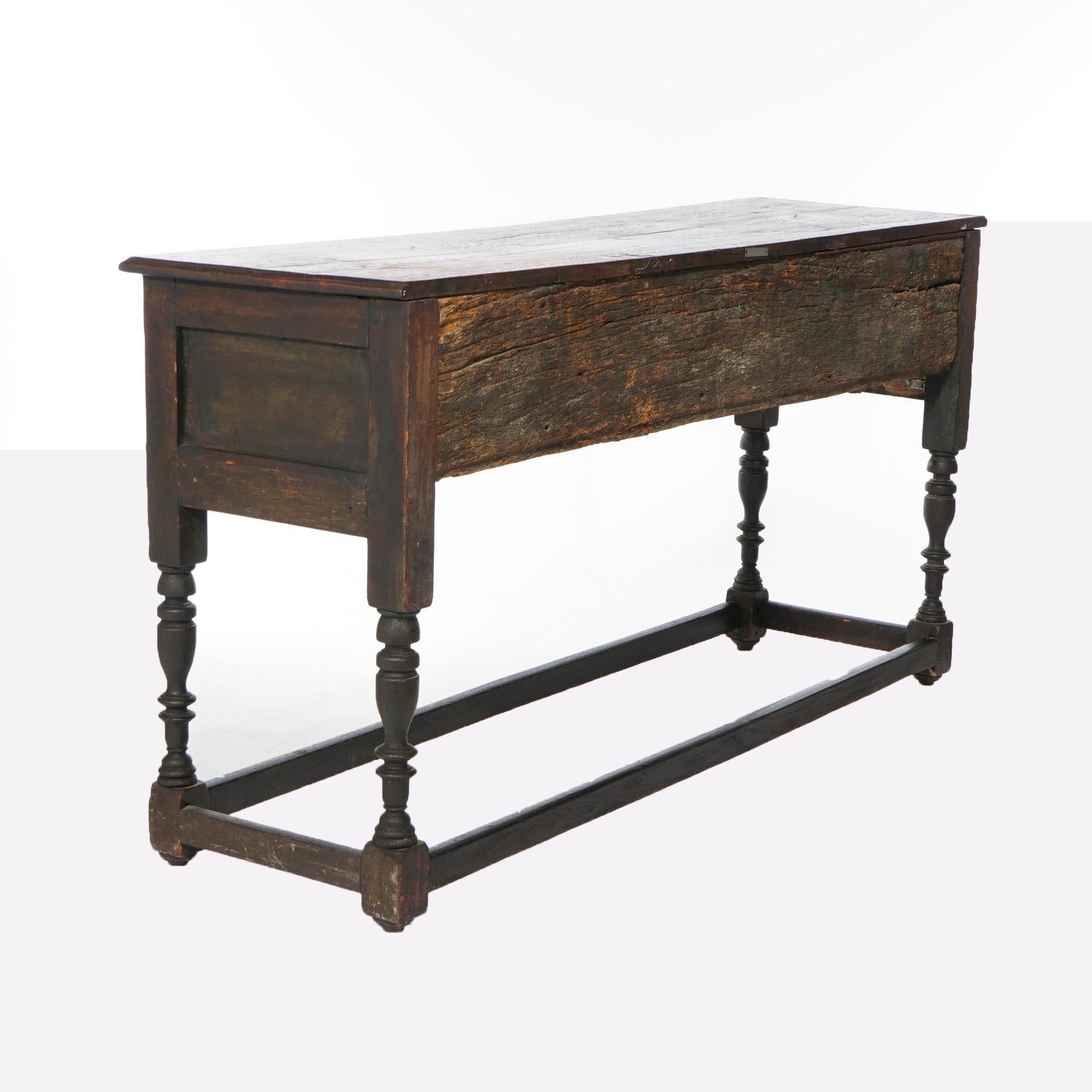 18th Century and Earlier Antique Early Jacobean Carved English Oak Triple Drawer Sideboard 18th C