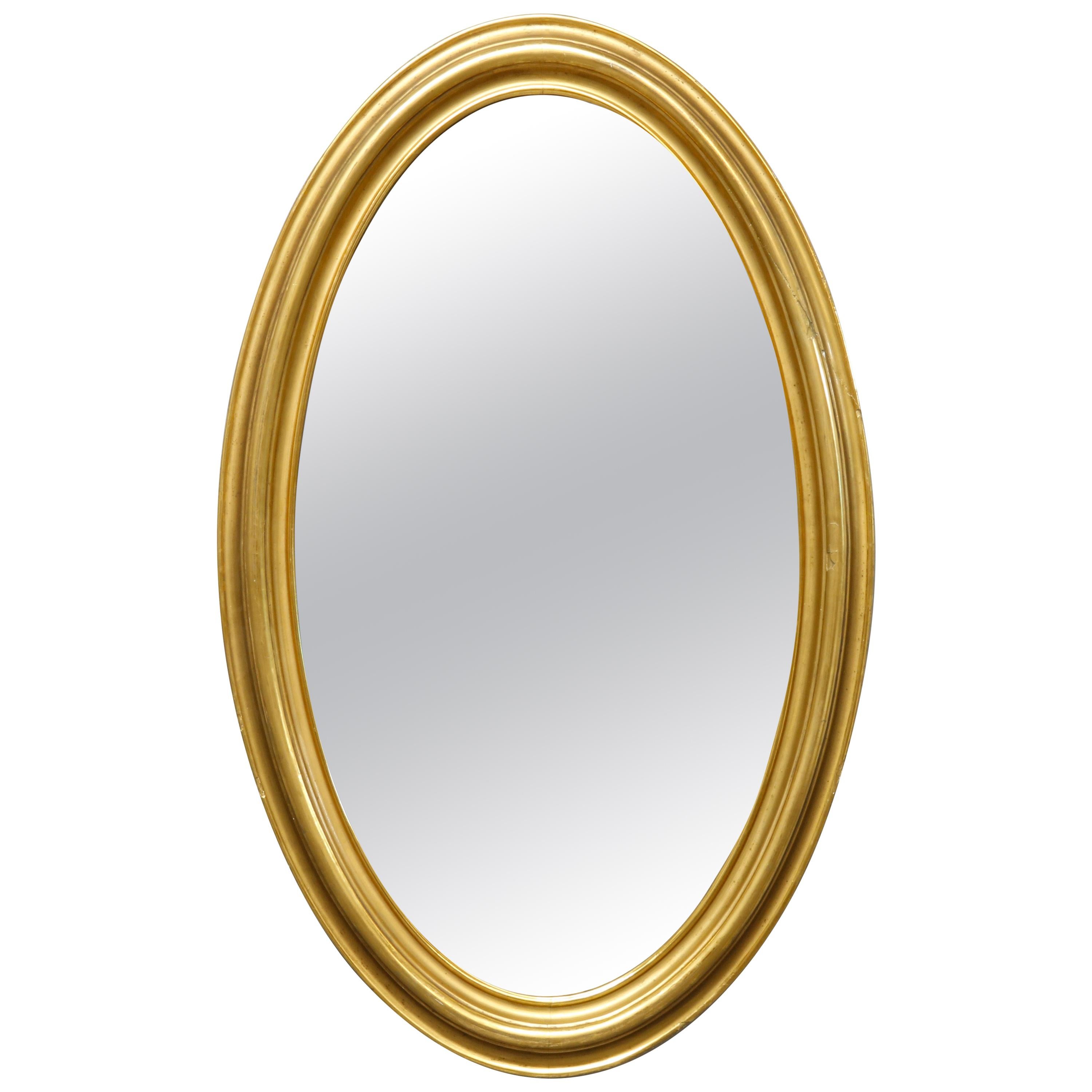 Antique Early Large Oval Giltwood Wall Mirror, circa 1830