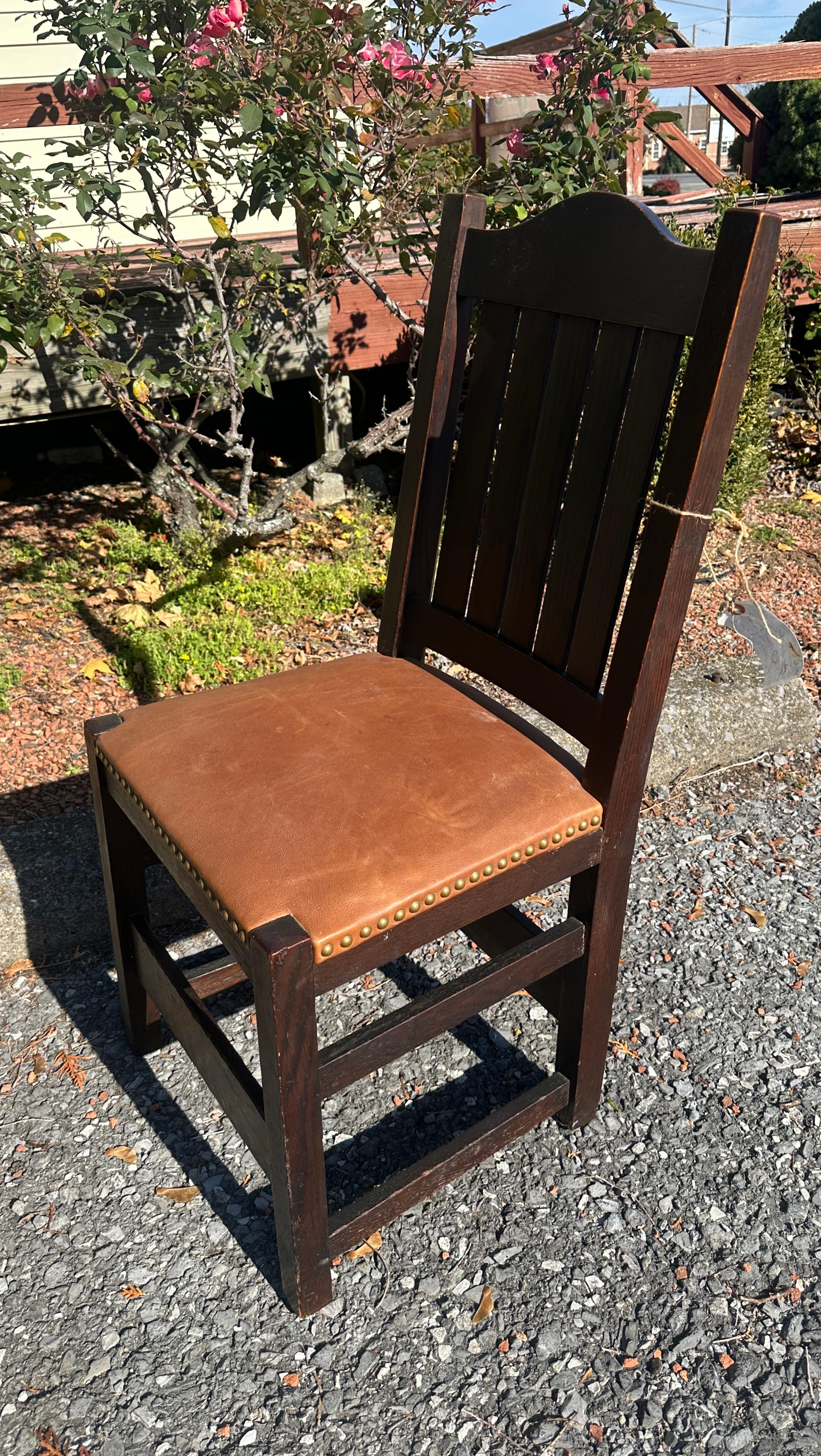 Antiker früher L&JG Stickley Beistellstuhl - W3132 (Leder) im Angebot