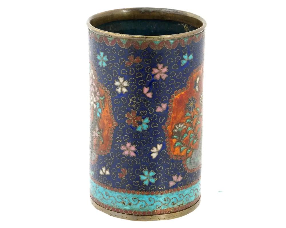 Cloissoné Antique Early Meiji Japanese Cloisonne Brush Pot in the Style of Namikawa For Sale