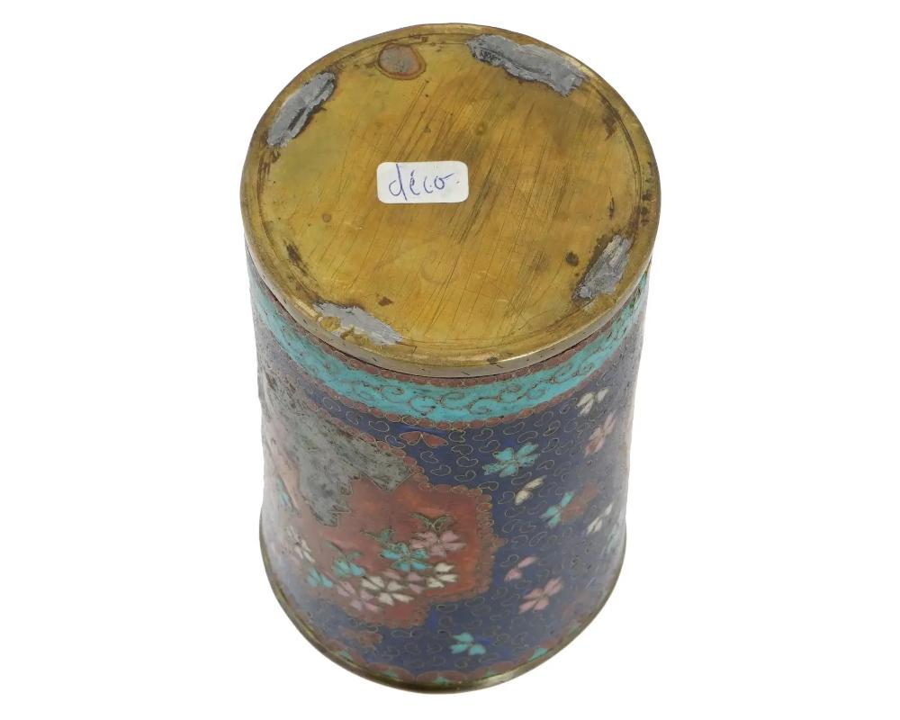 19th Century Antique Early Meiji Japanese Cloisonne Brush Pot in the Style of Namikawa For Sale